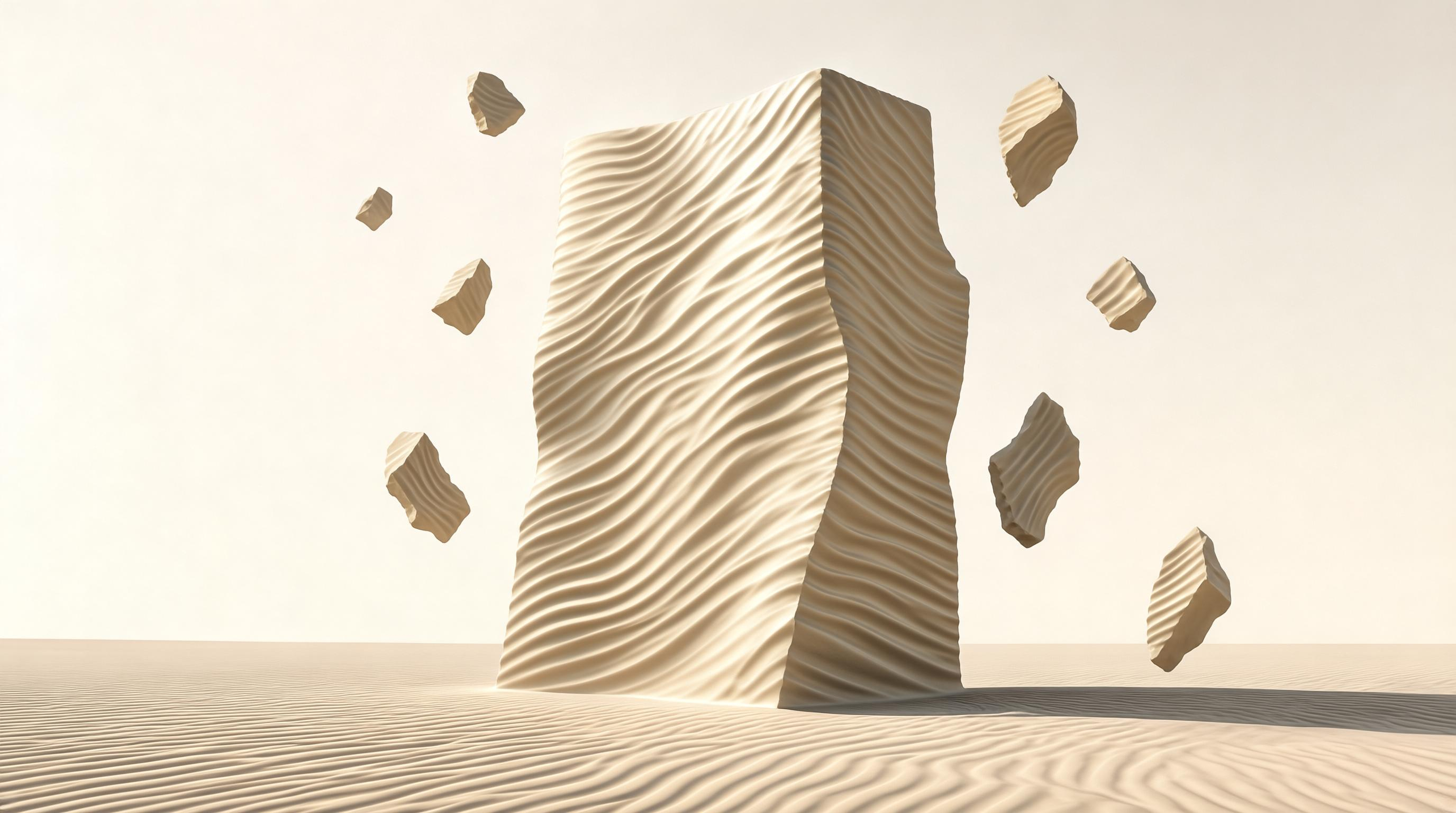 Desert Stone Monument with Floating Fragments
