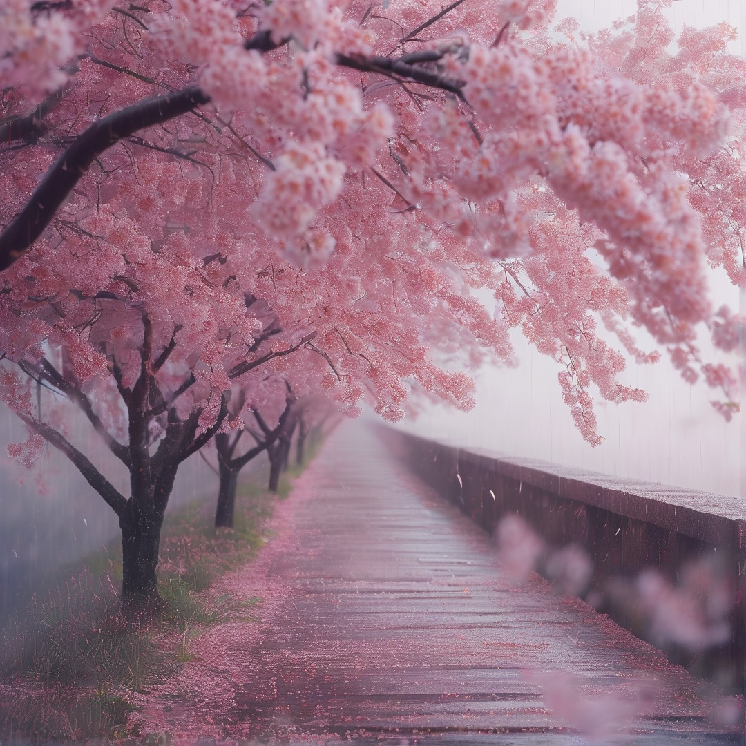 Misty Cherry Blossom Path