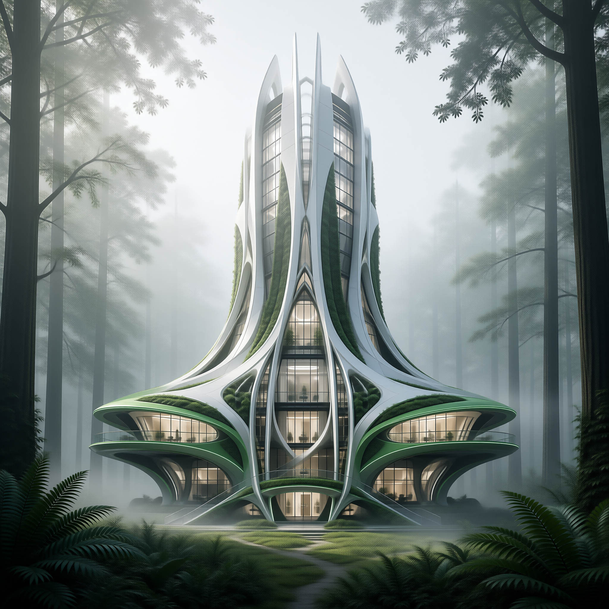 Futuristic Eco-Tower in Forest