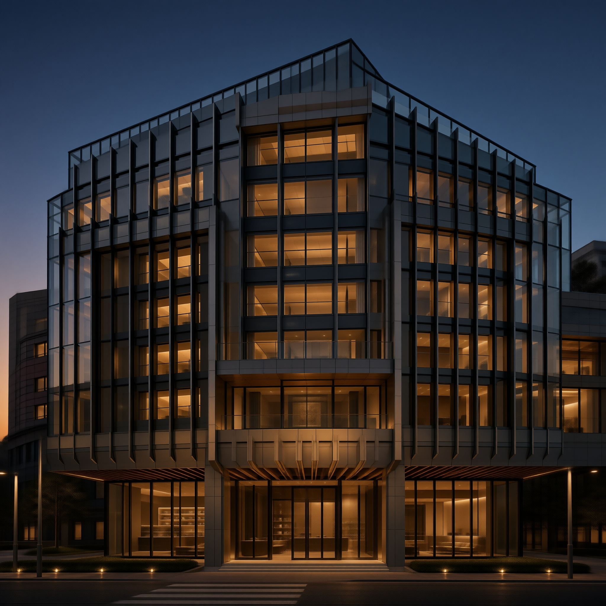 Modern Glass Building at Dusk