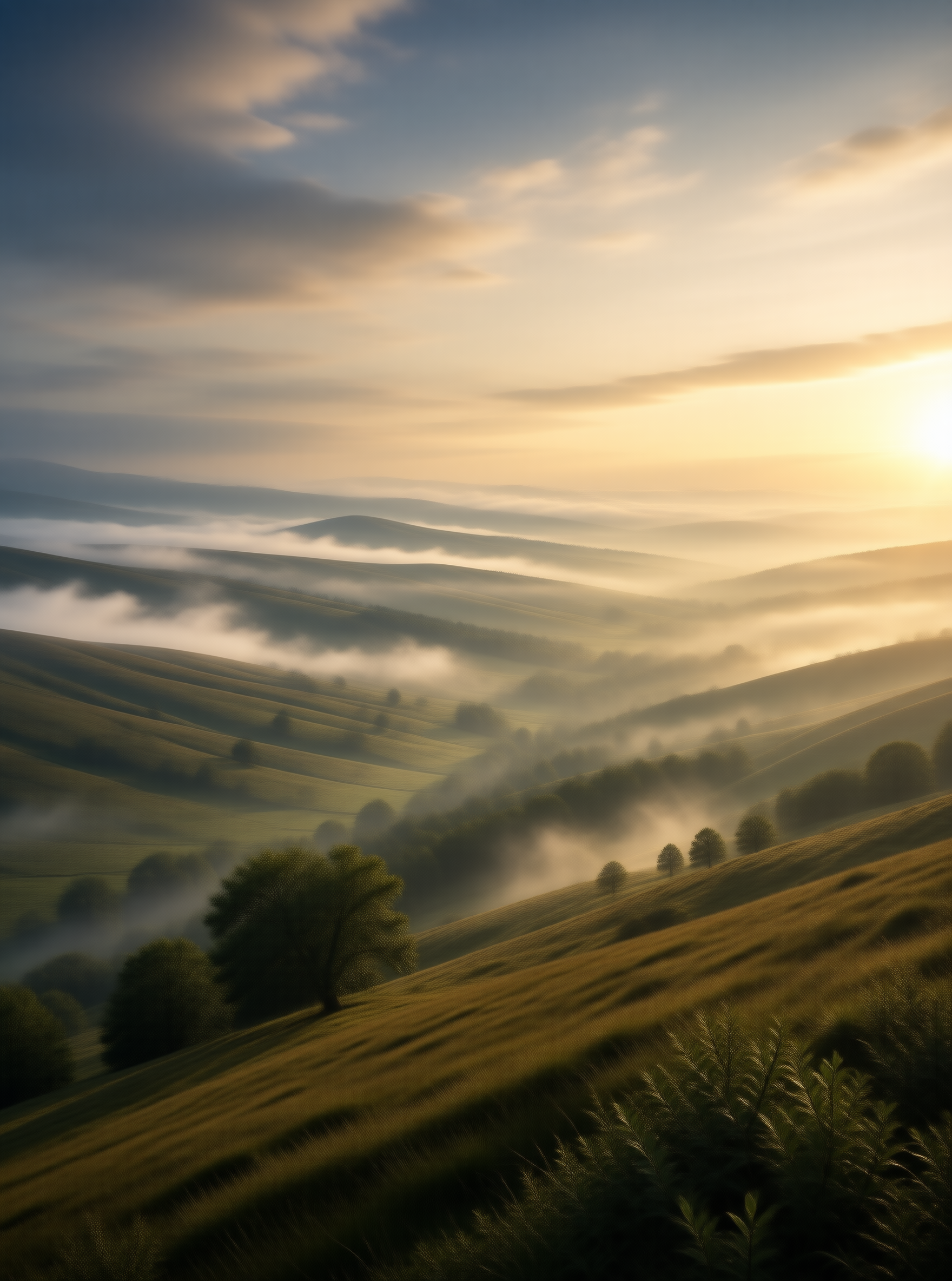 Misty Rolling Hills Landscape