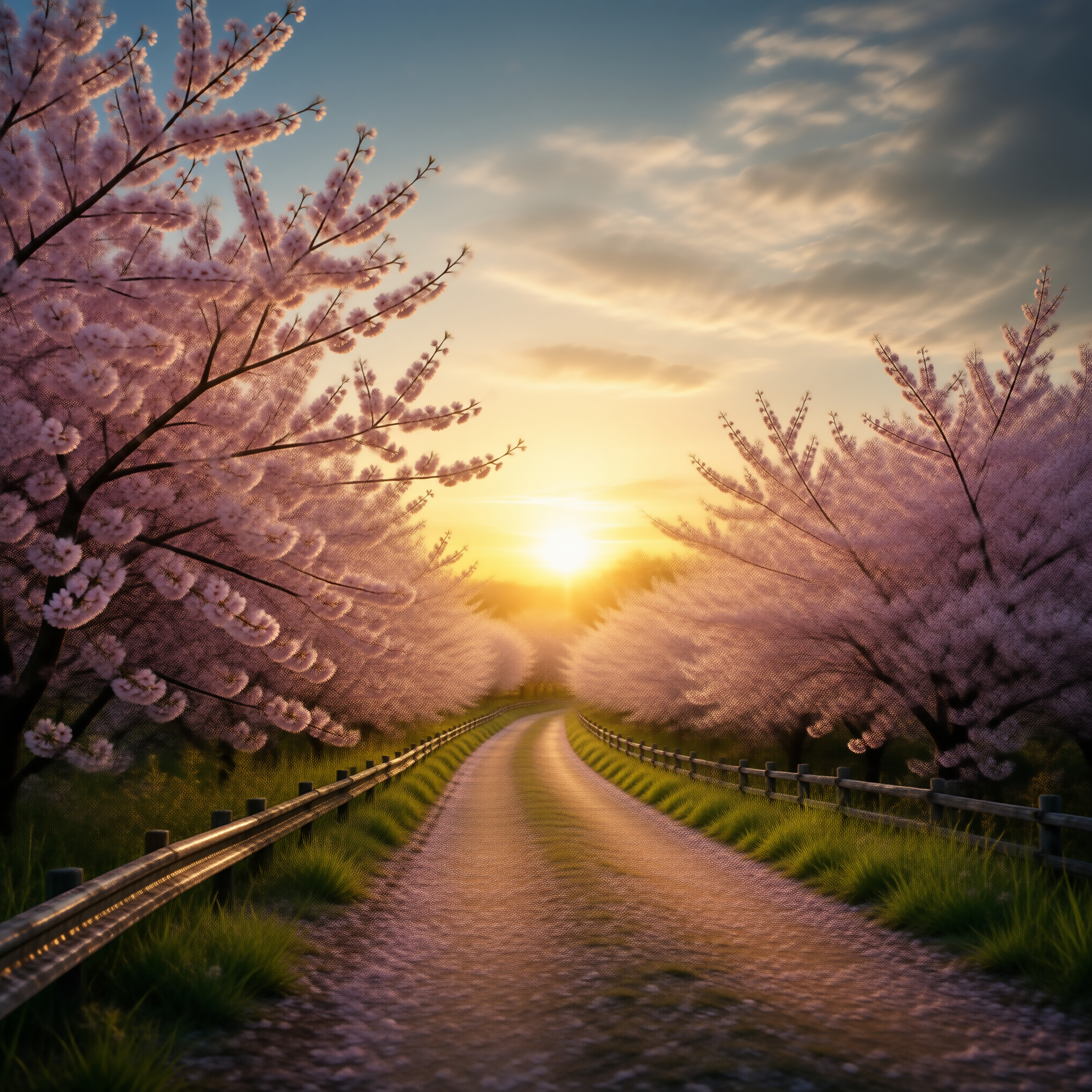 Cherry Blossom Sunset Path
