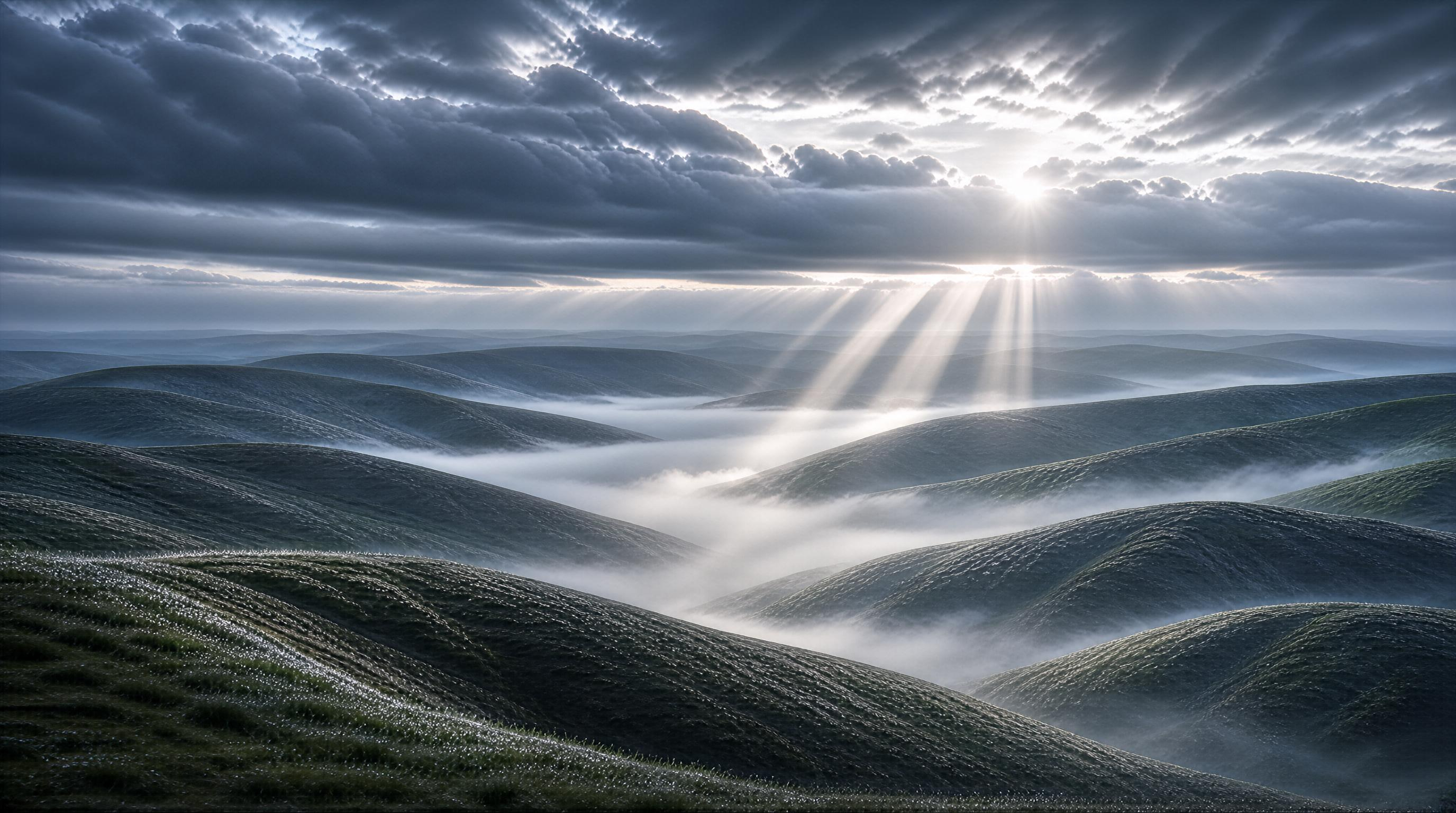 Sunbeams Over Misty Hills