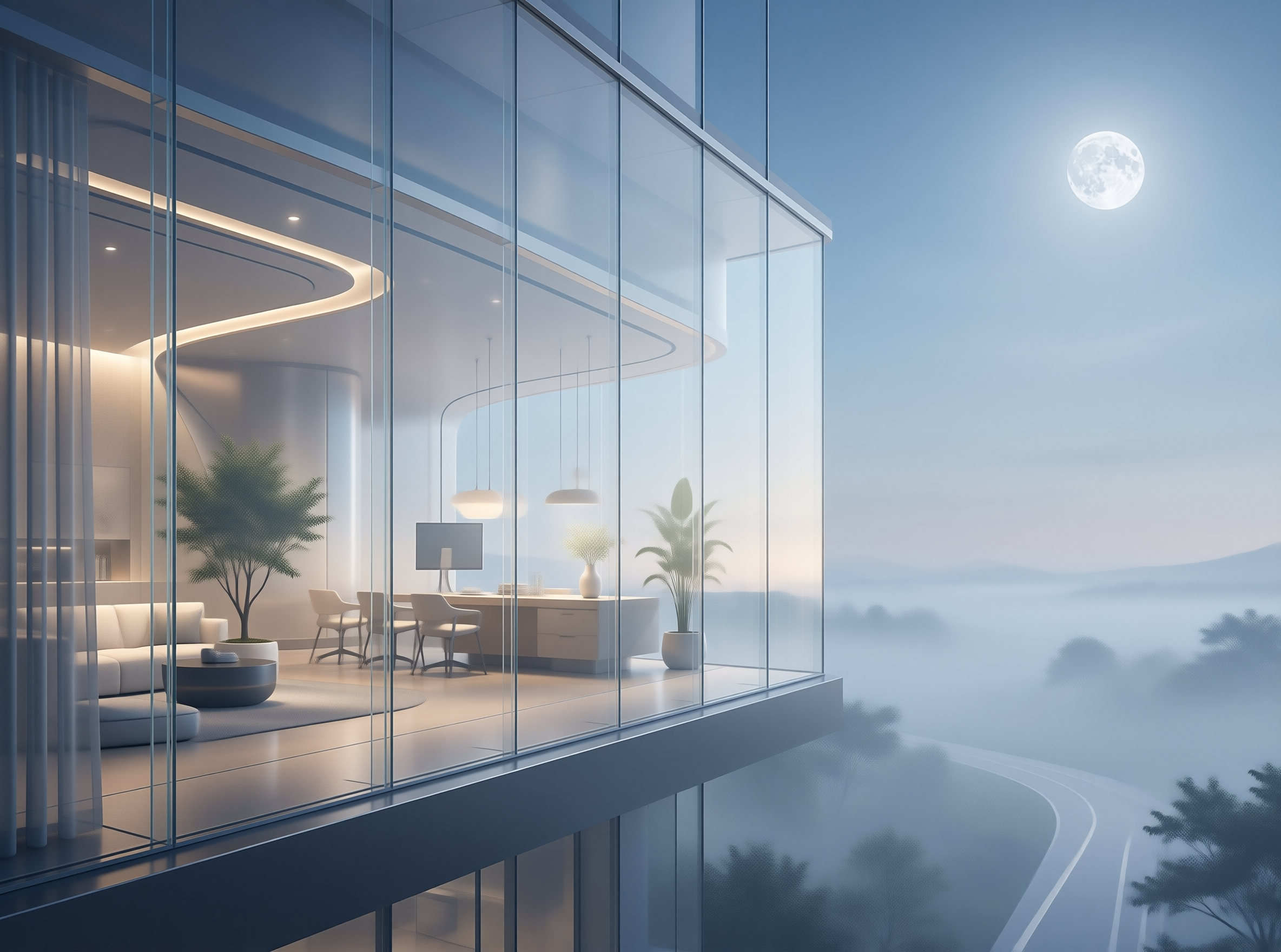 Glass Pavilion in Misty Highlands