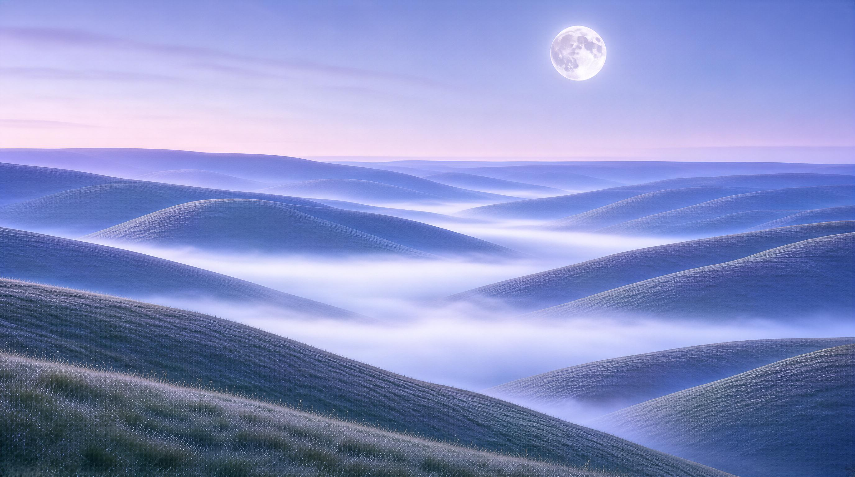 Rolling Hills Under Moonlight