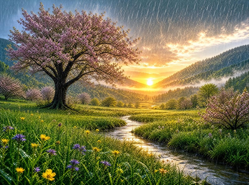Spring Rain at Sunrise