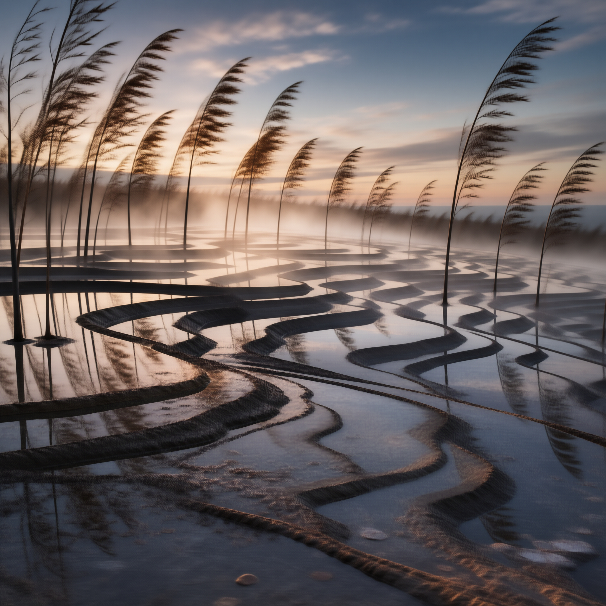 Misty Reeds at Sunrise