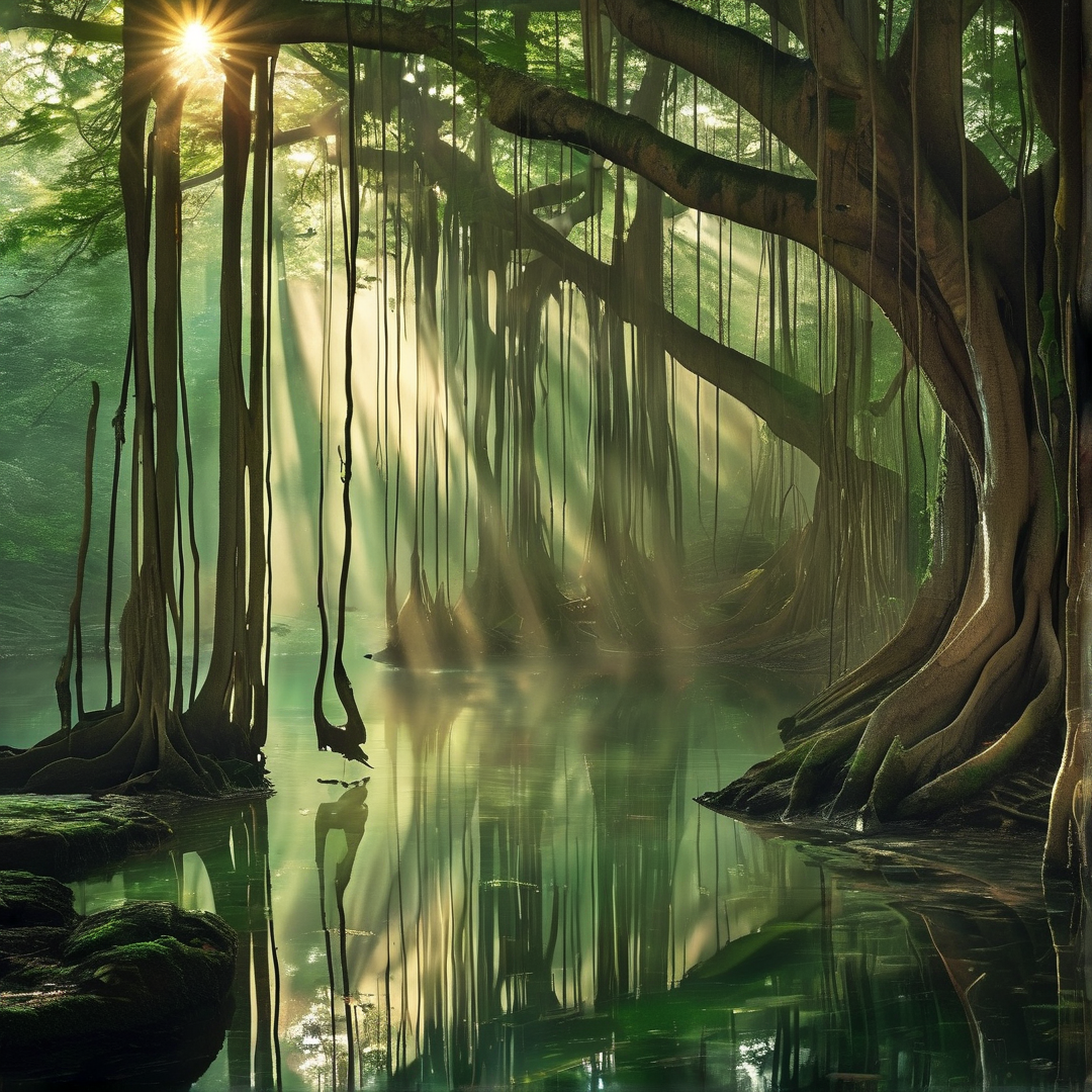 Sunlit Forest Reflection