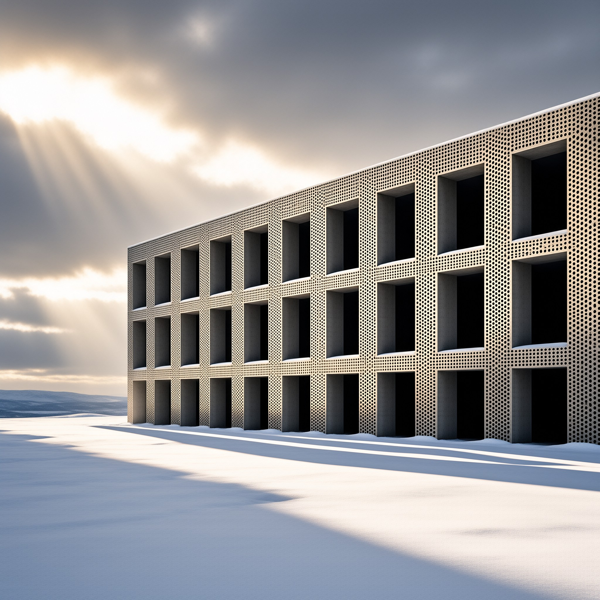 Snowy Perforated Building