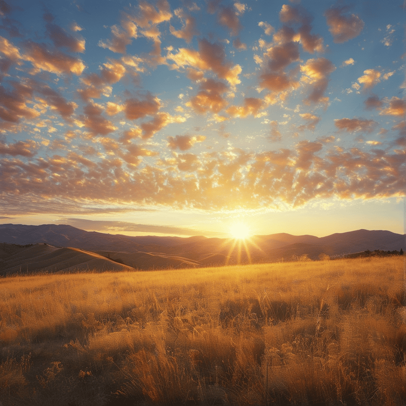 Golden Sunset Over Rolling Hills