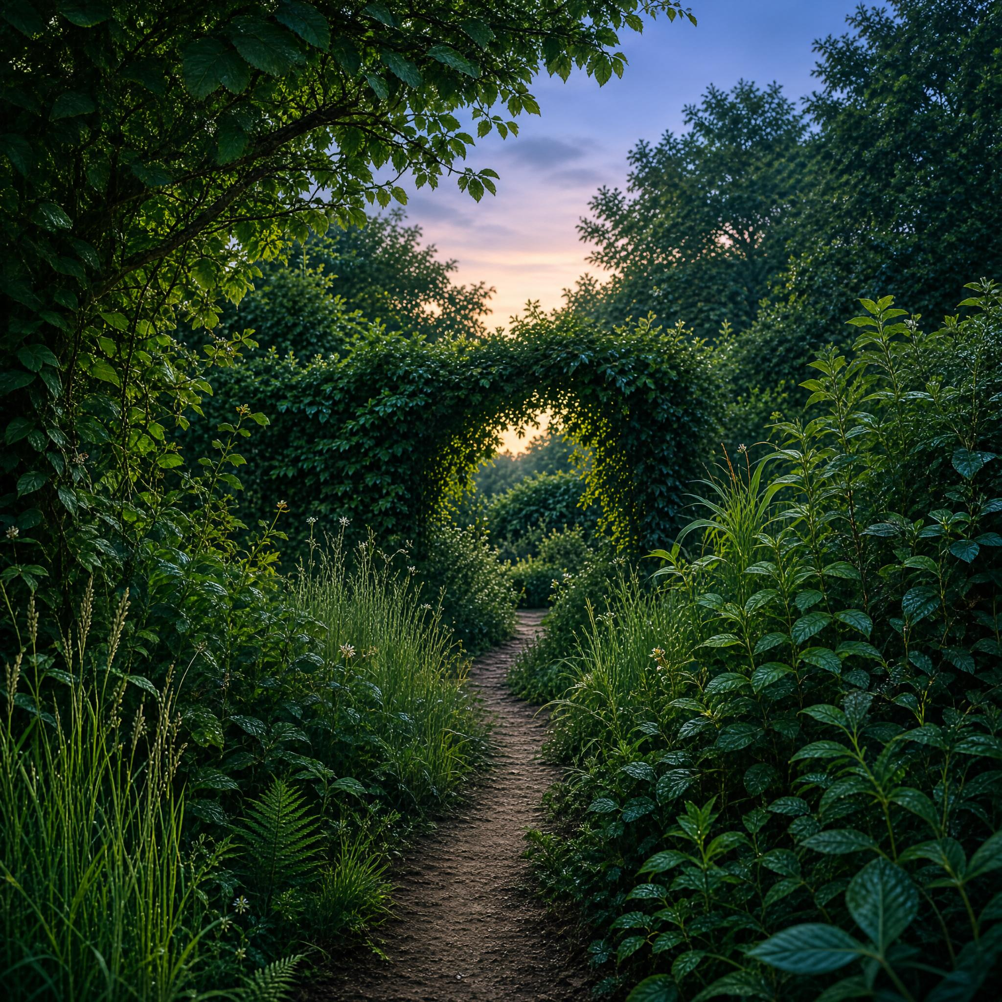 Lush Green Path with Vine Arch