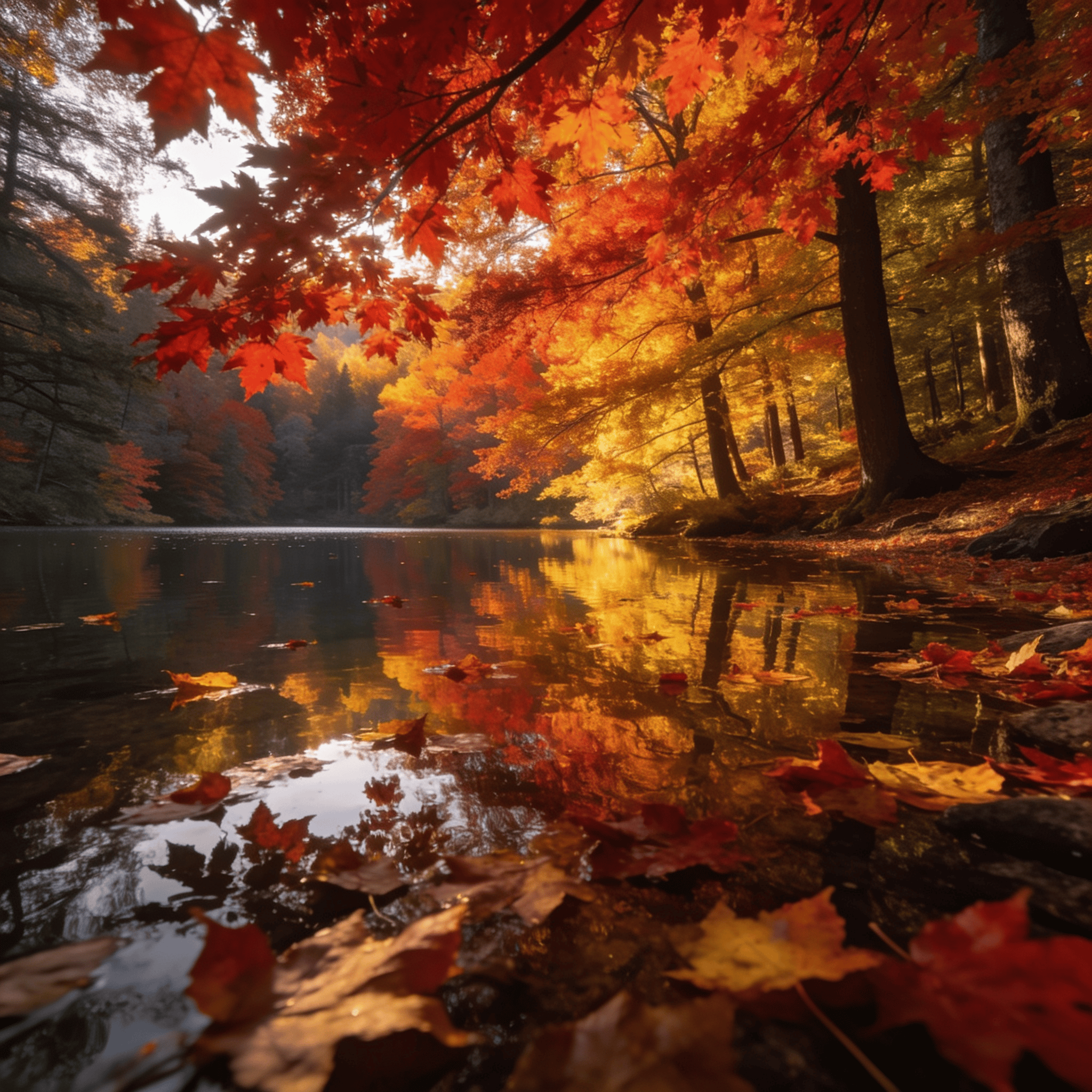 Autumn Forest Reflected in Still Water