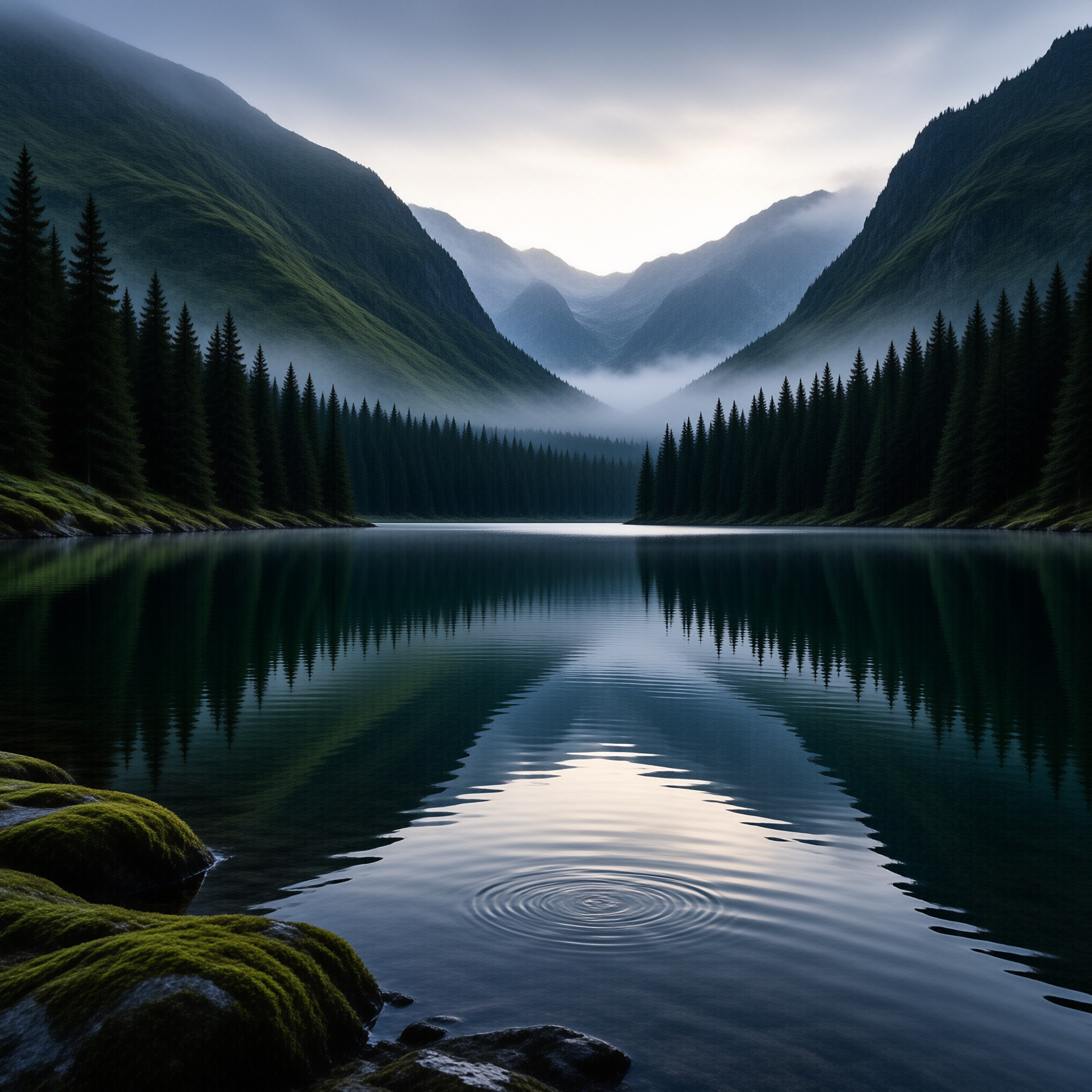 Serene Misty Mountain Lake