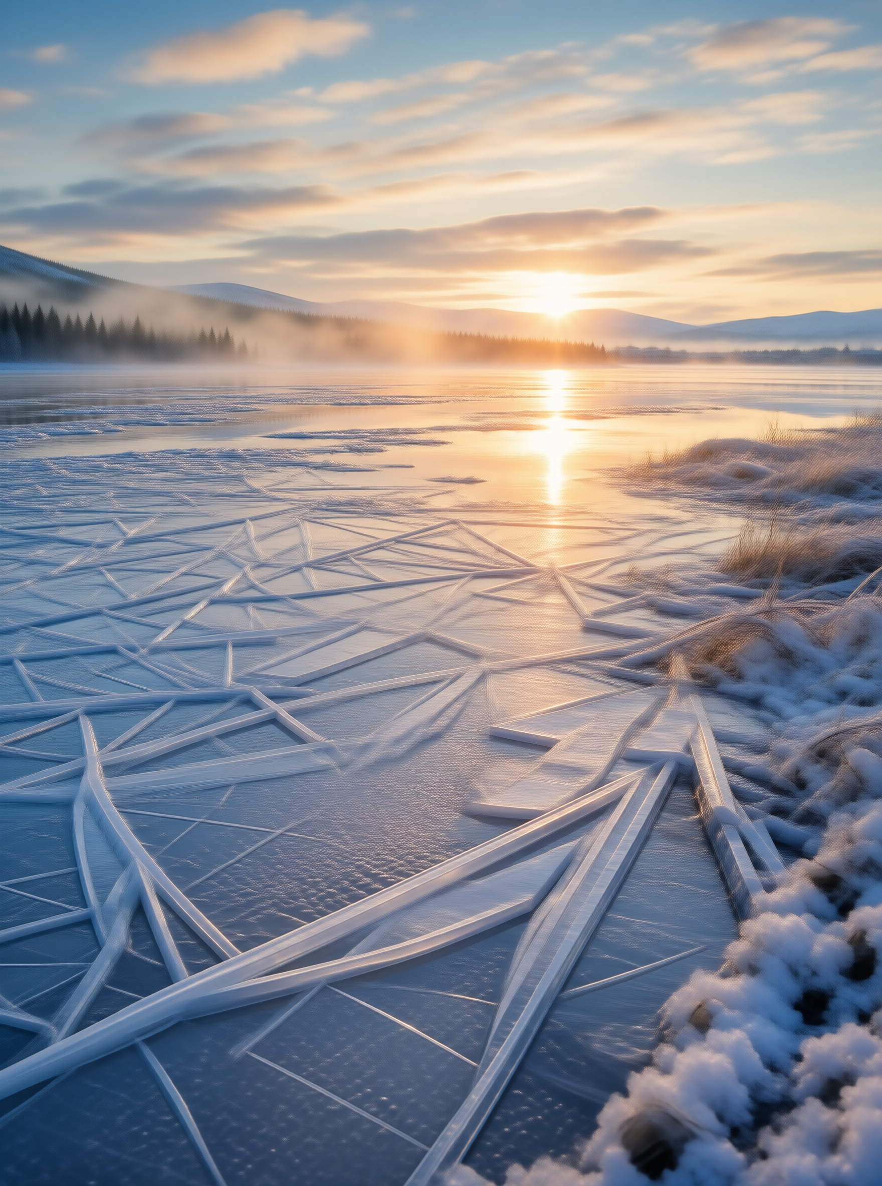 Sunrise Over Frozen Lake