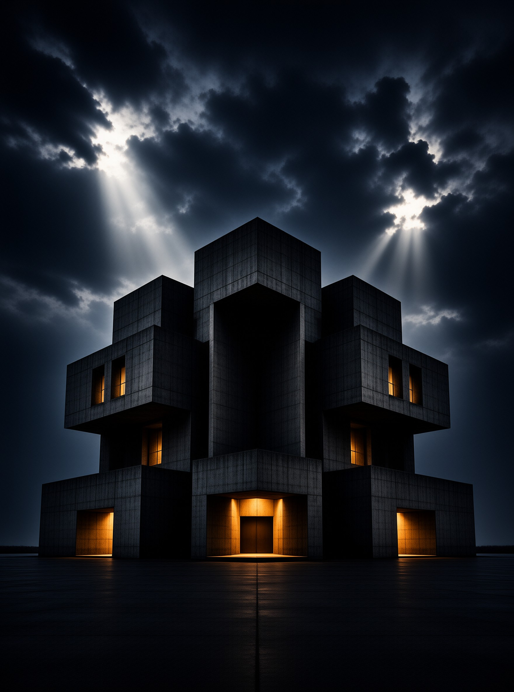 Brutalist Building in Storm