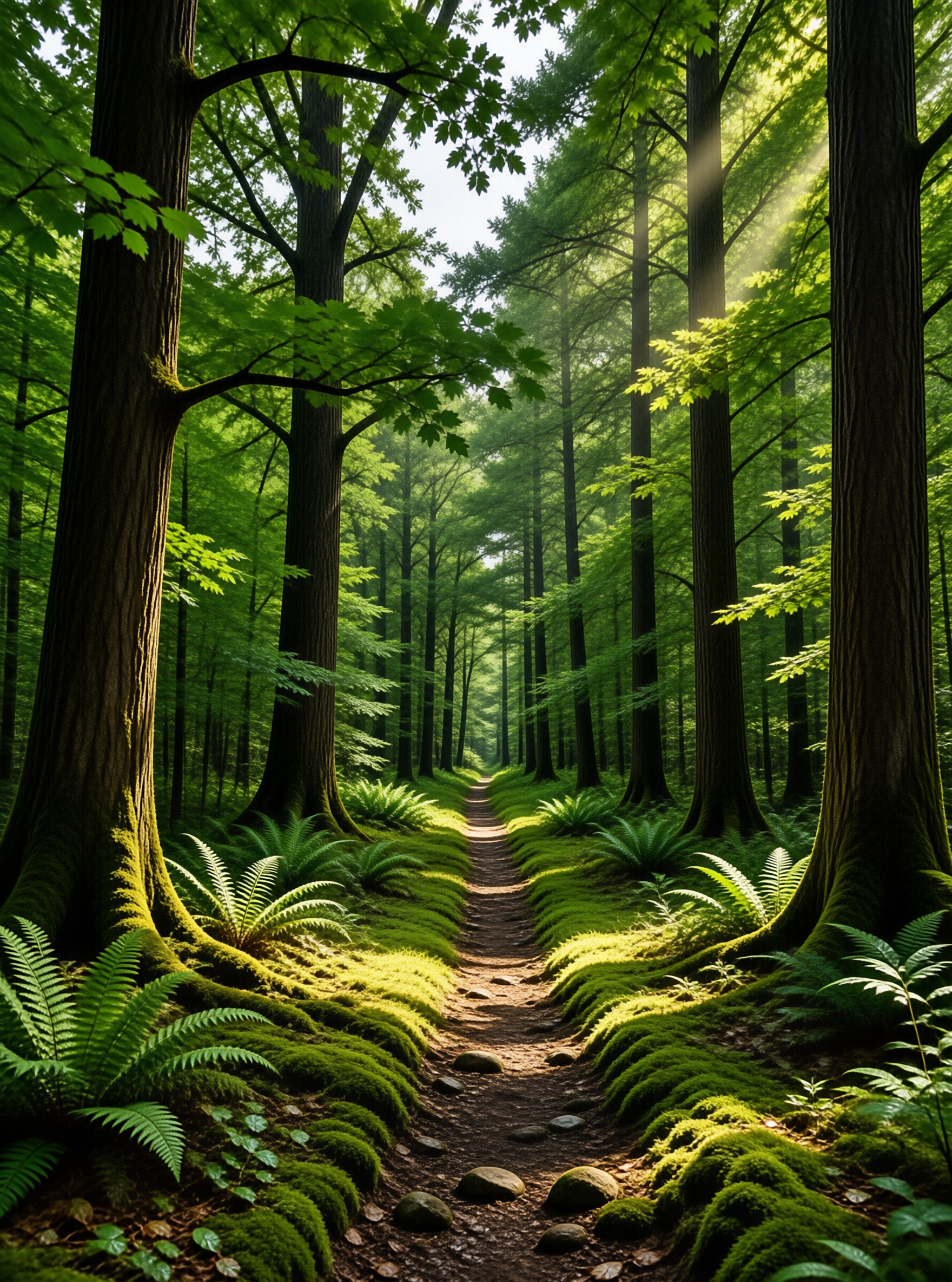 Sunlit Mossy Forest Path