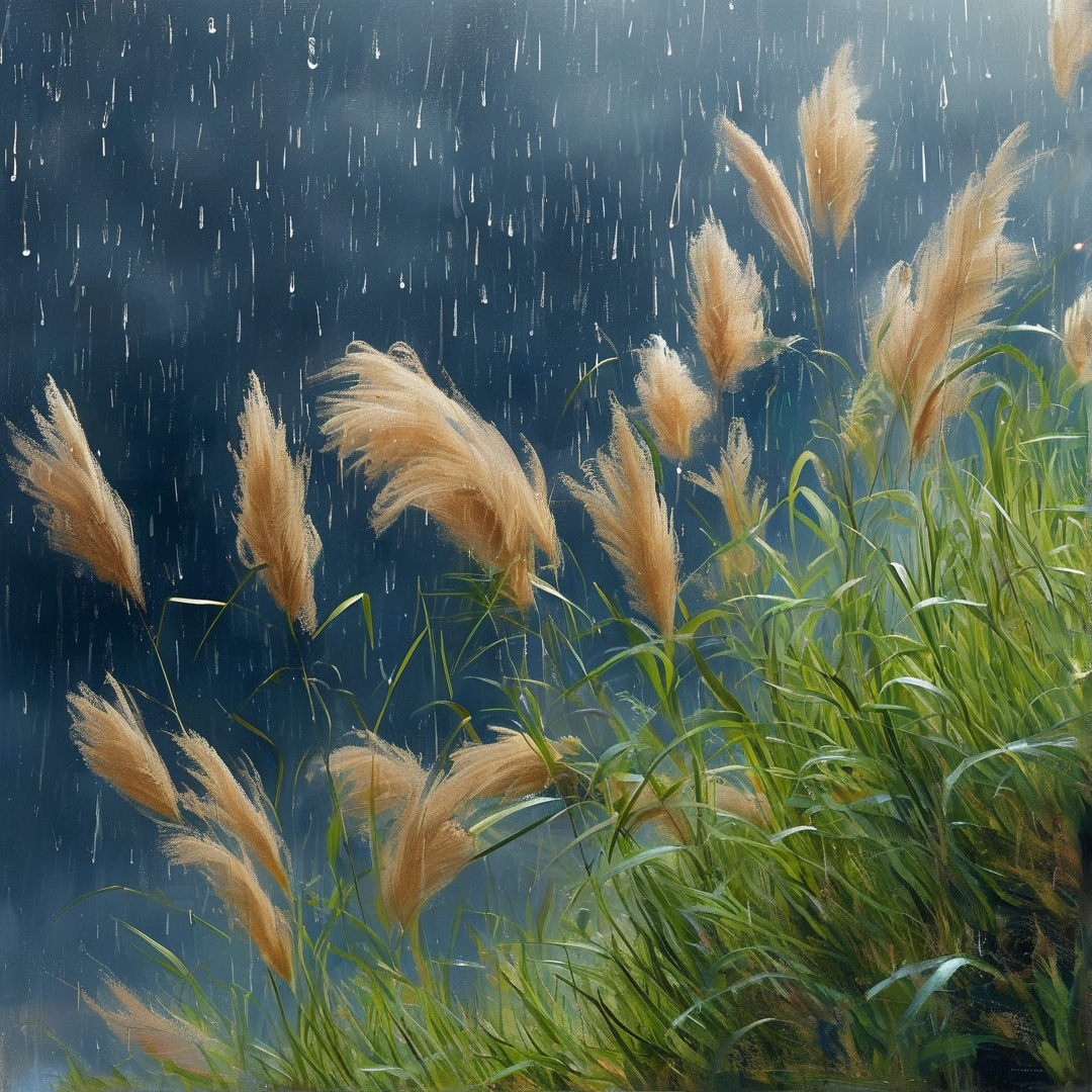 Golden Grasses in Rain