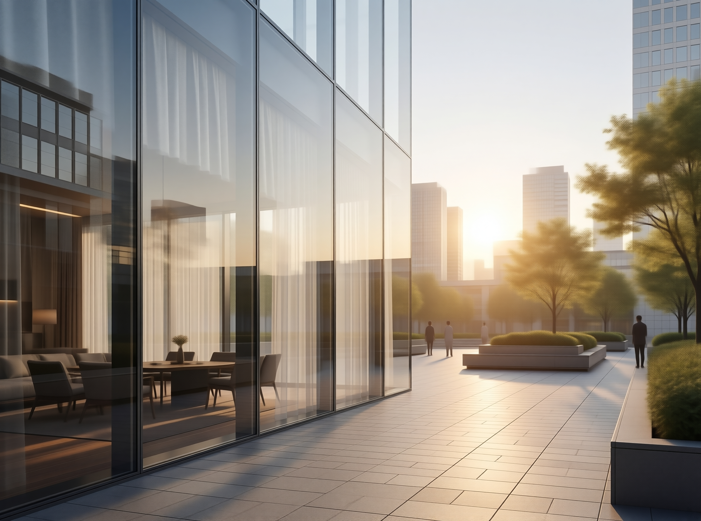 Modern Urban Plaza at Sunset