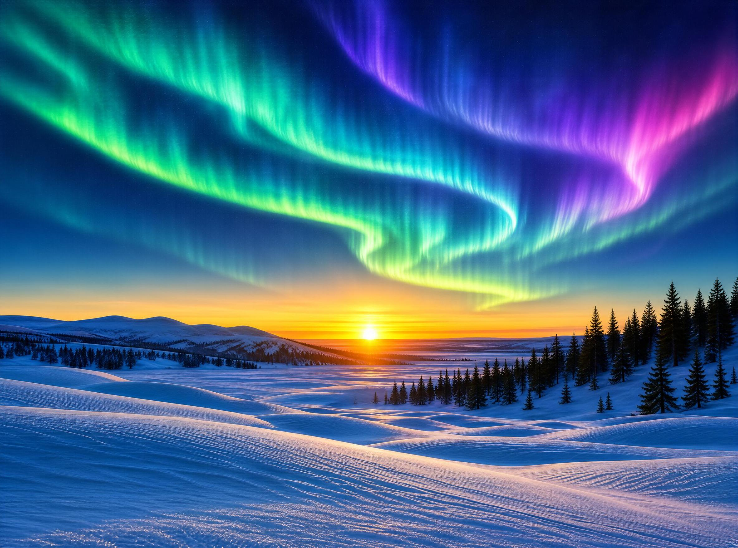 Aurora Borealis Over Snowy Wilderness