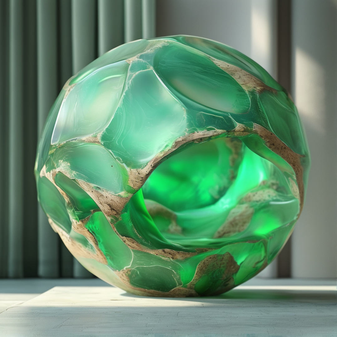 Green Glass Sphere Sculpture