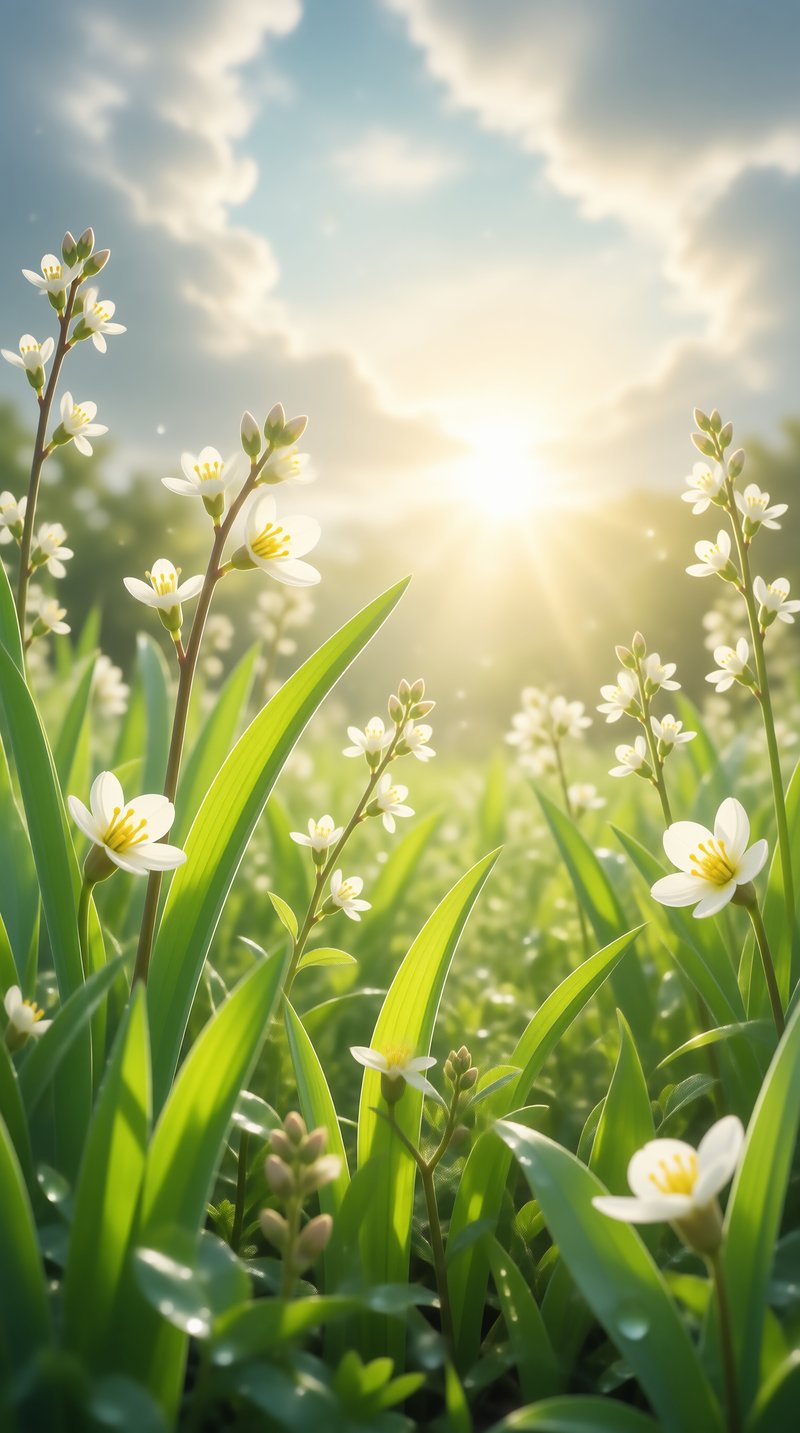 Sunlit White Flower Field