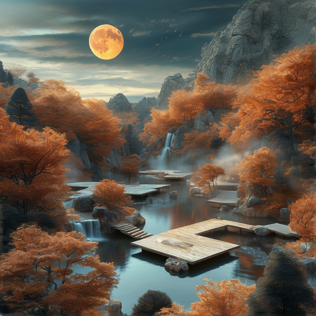 Autumn Landscape with Moon