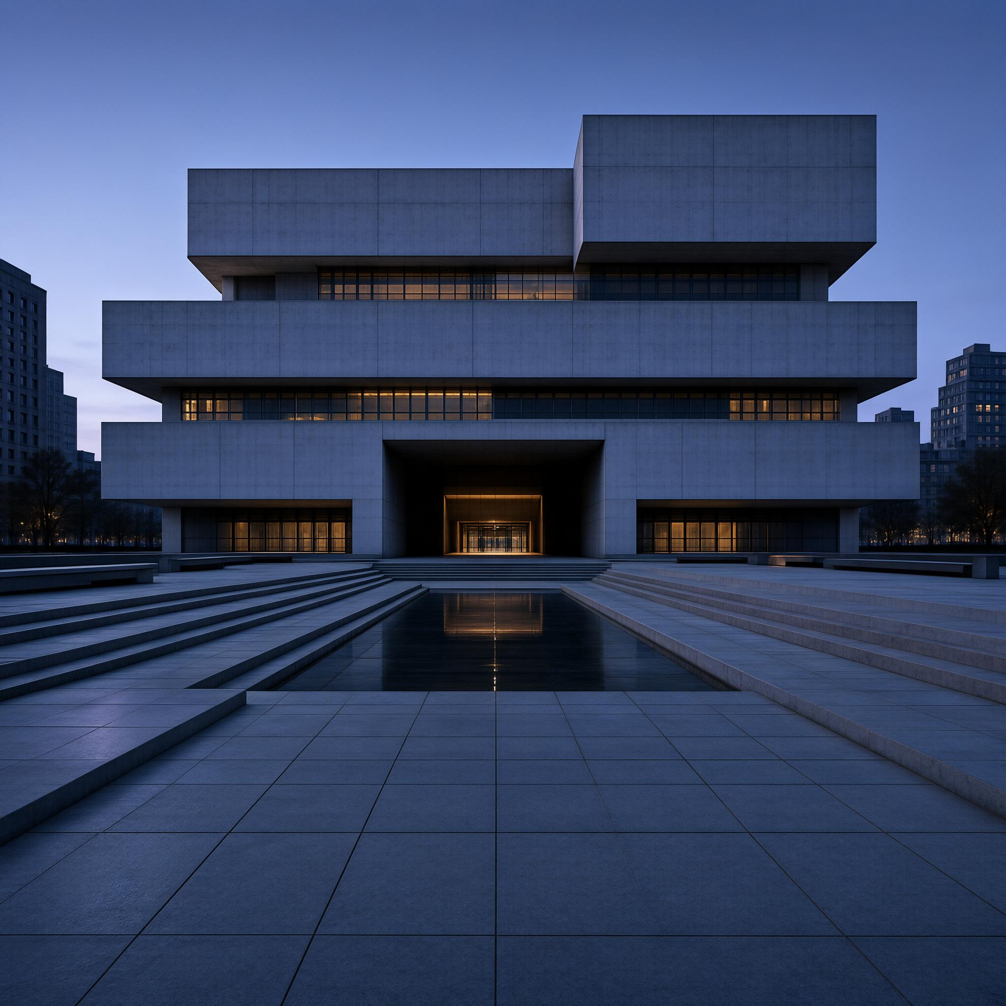 Modern Concrete Building at Dusk