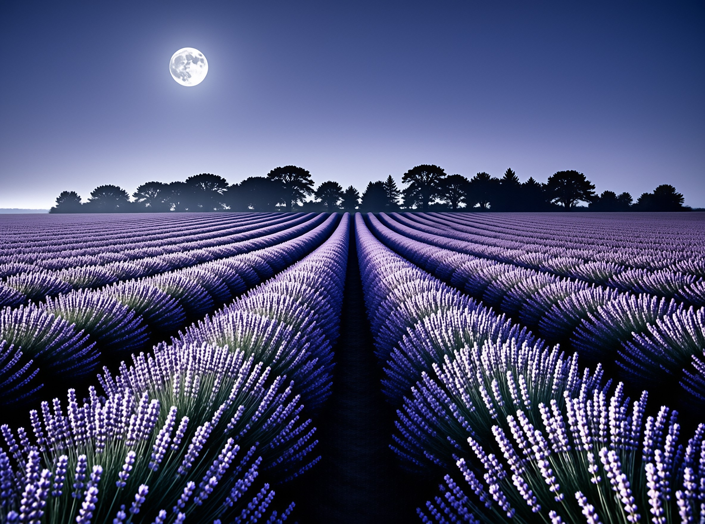 Moonlit Lavender Field
