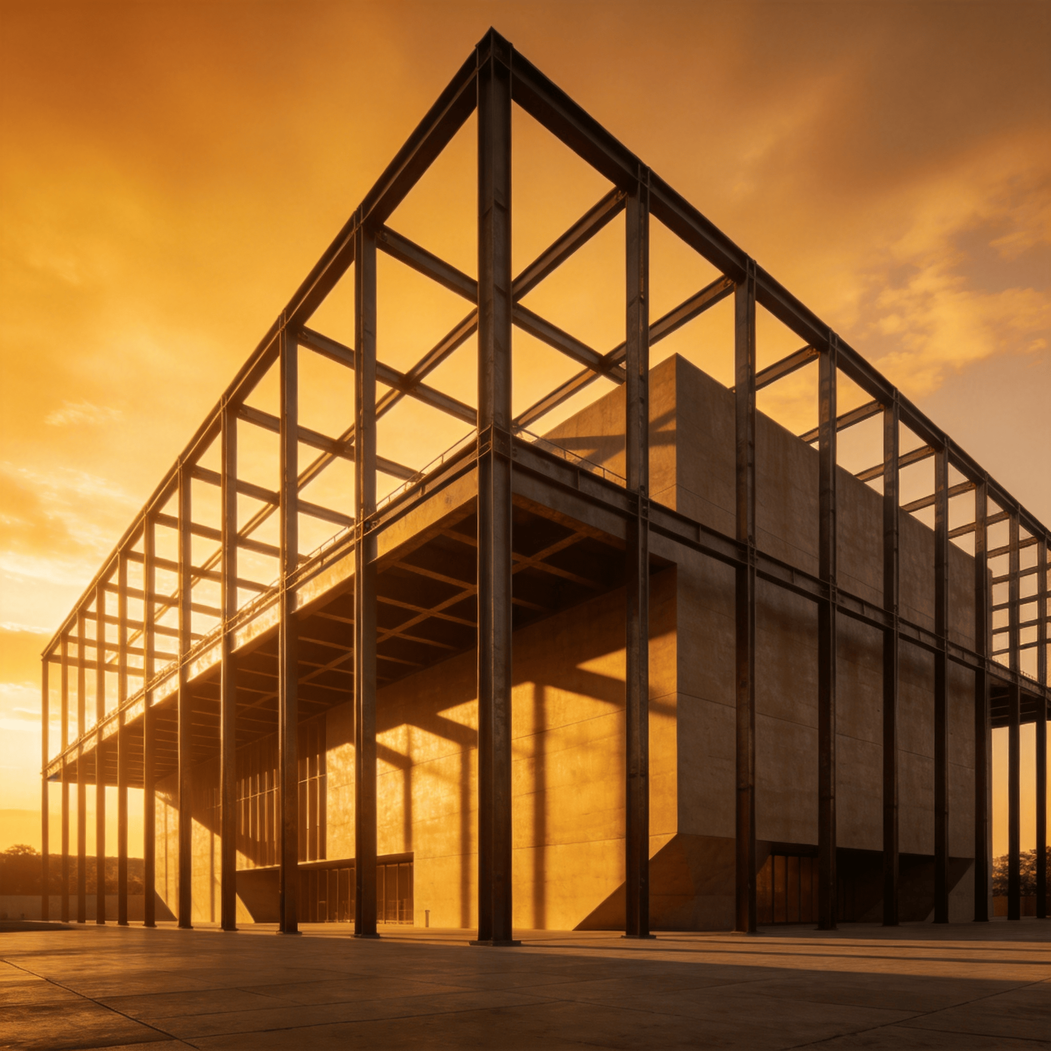 Museum with Steel Frame — Golden Sunset