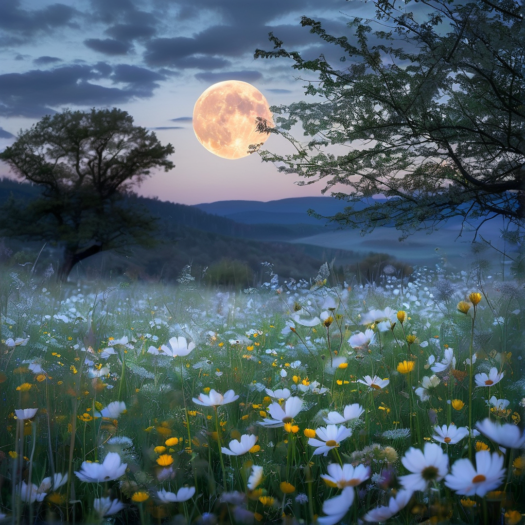 Moonlit Flower Field