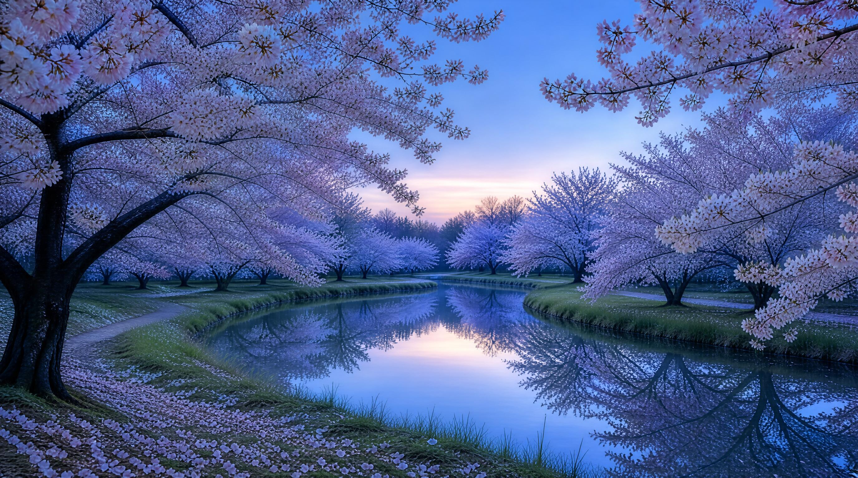 Cherry Blossoms Along the River
