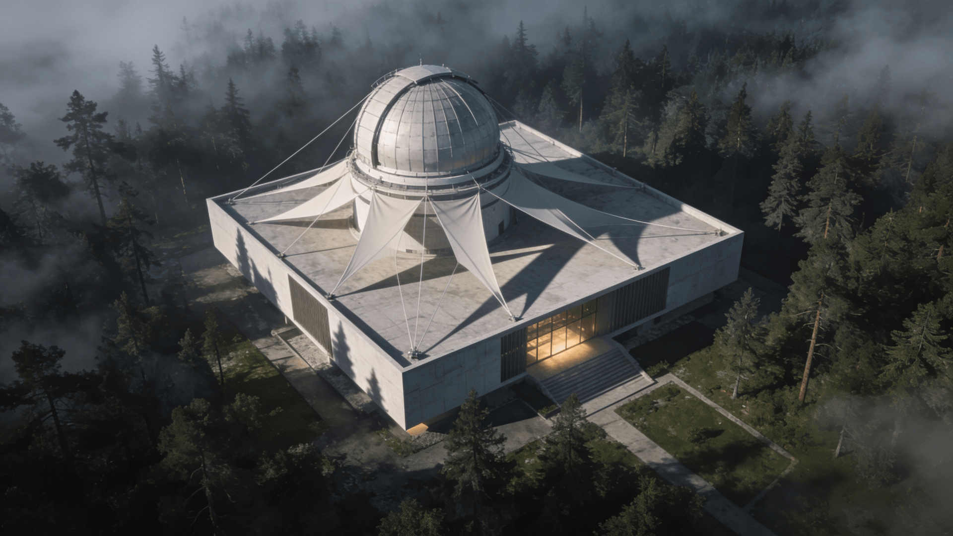Observatory with Tensile Structure — Misty Forest