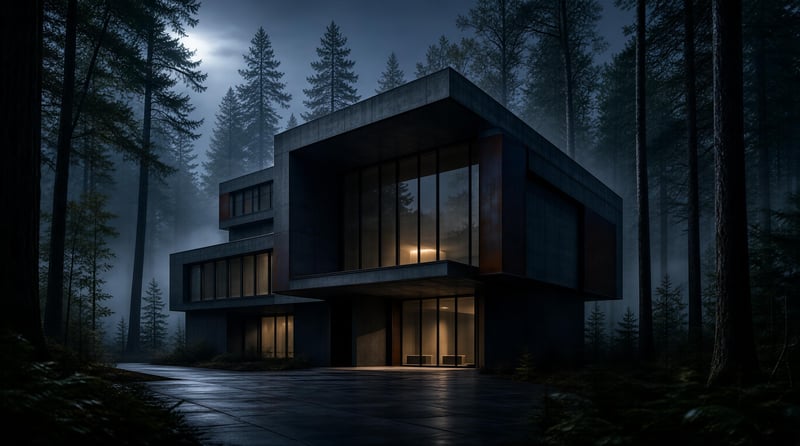 Modern House in Forest at Night