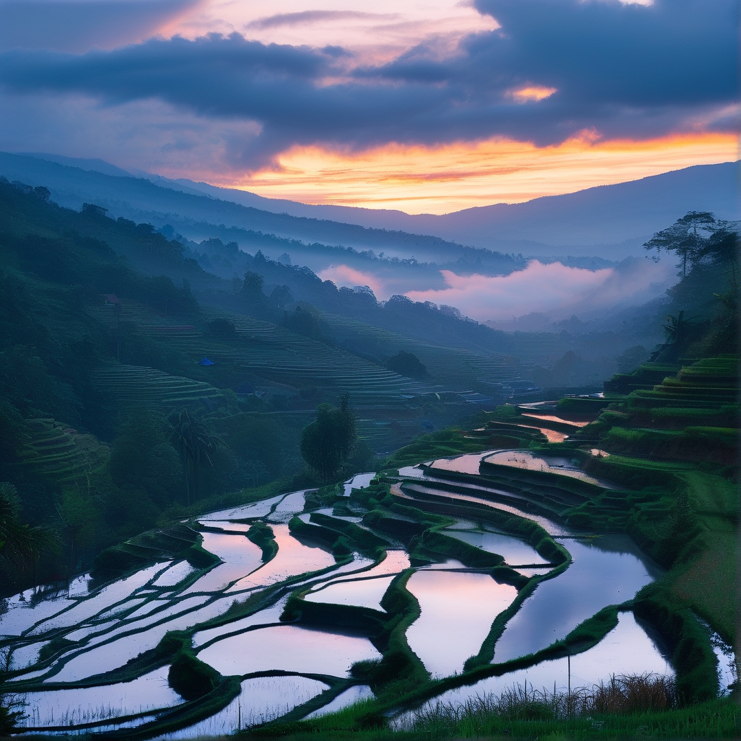 Terraced Fields at Sunrise