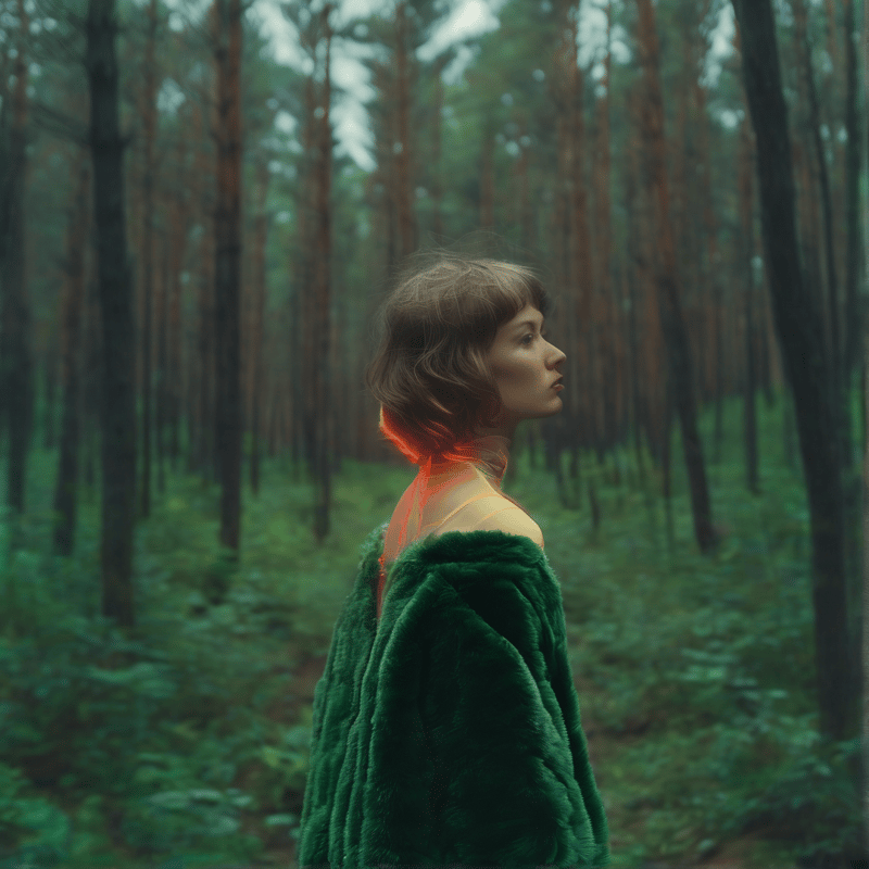 Woman in Green Fur Coat