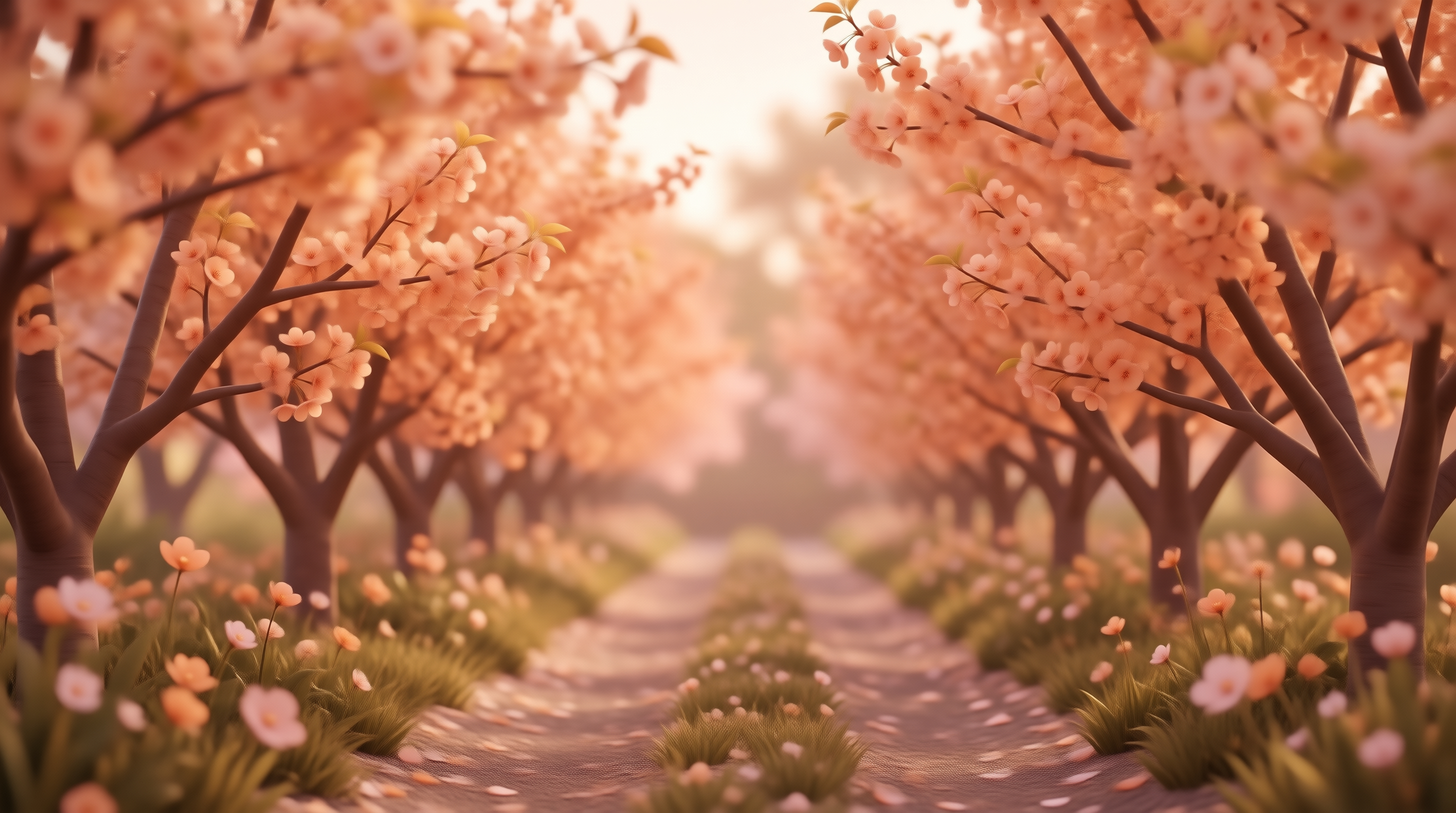 Cherry Blossom Orchard Path
