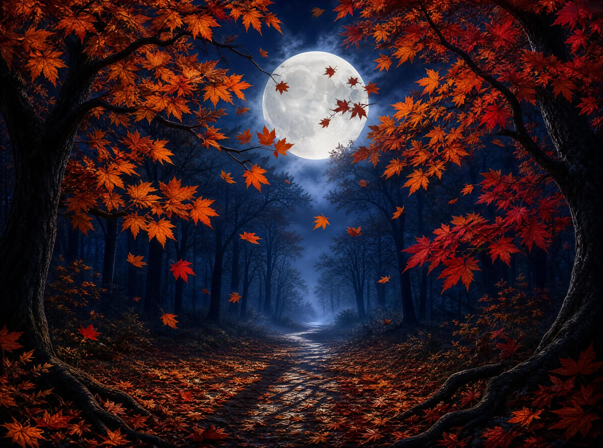 Autumn Forest Under Full Moon