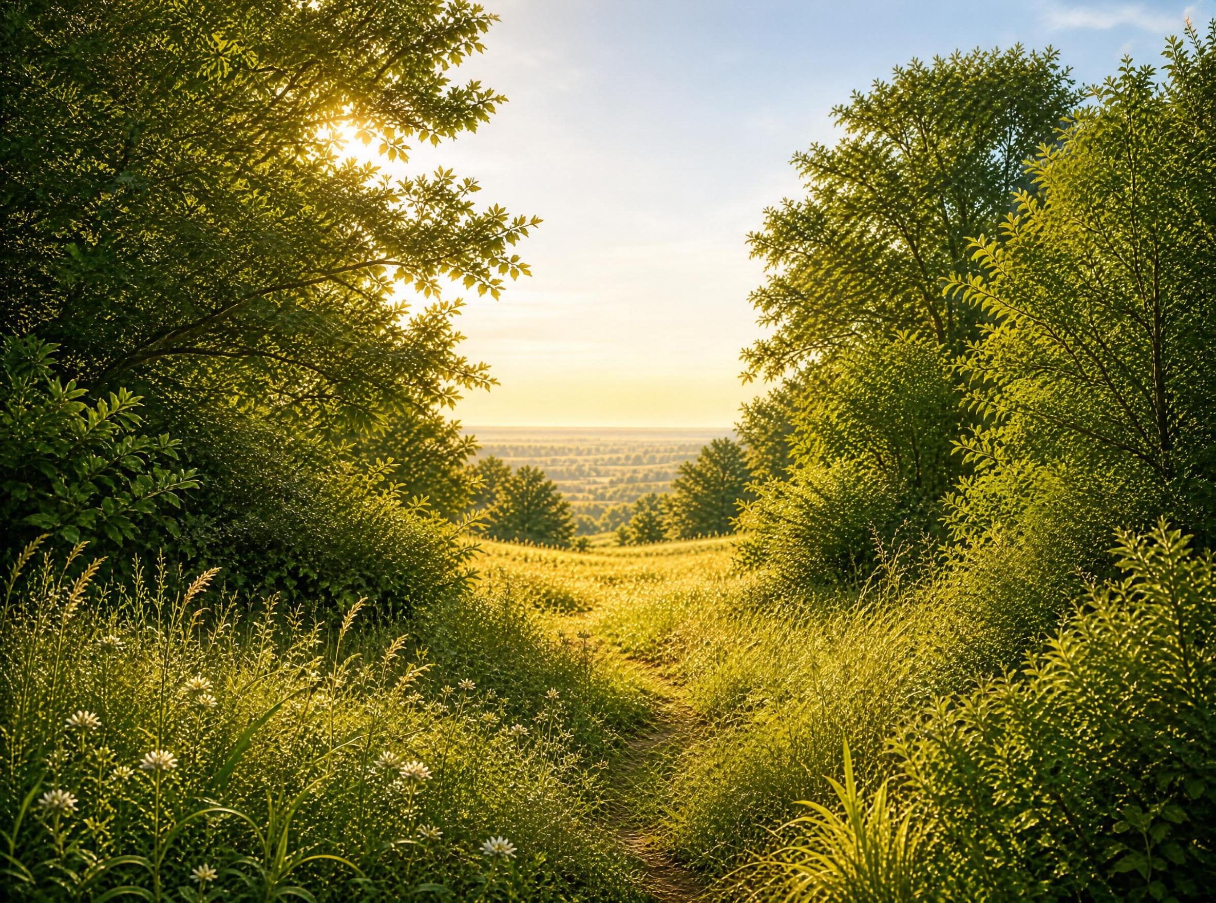 Sunlit Path Through Greenery