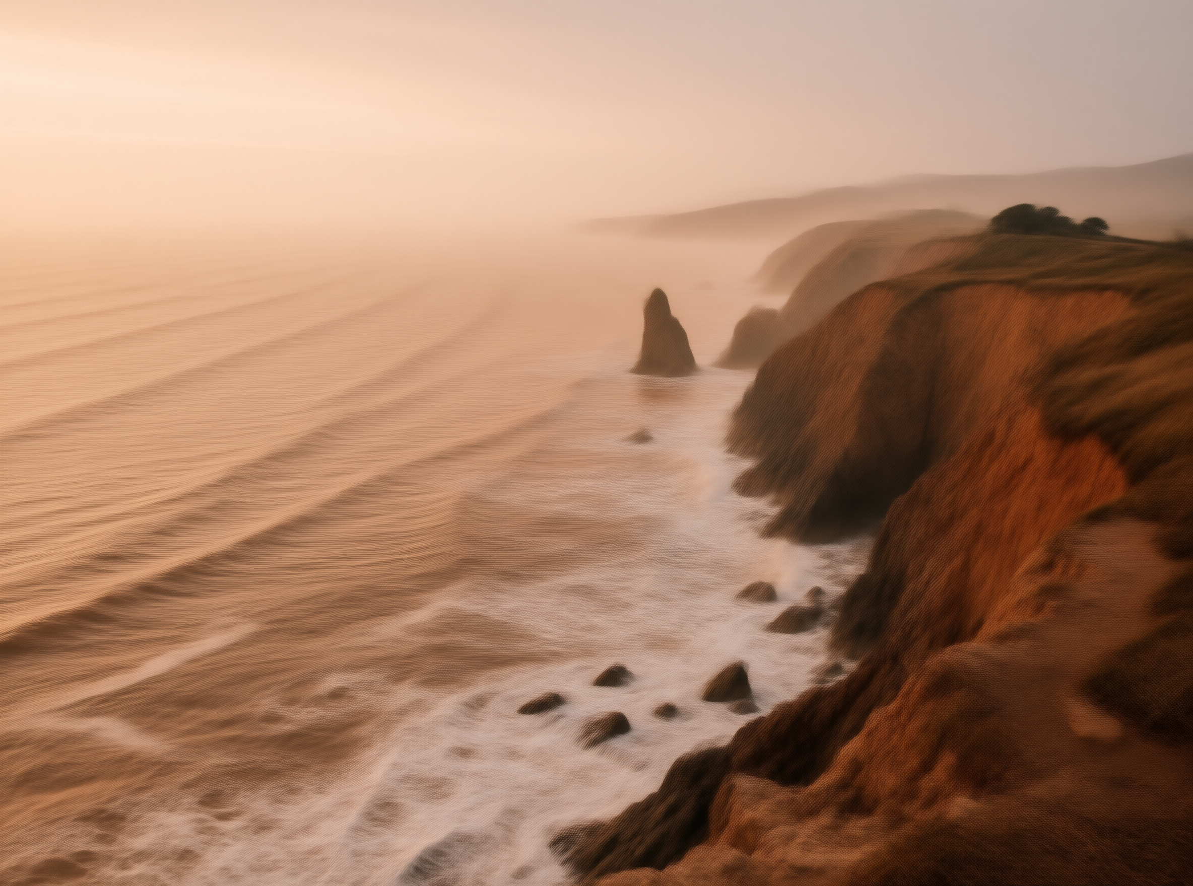 Misty Coastal Cliffs at Sunset