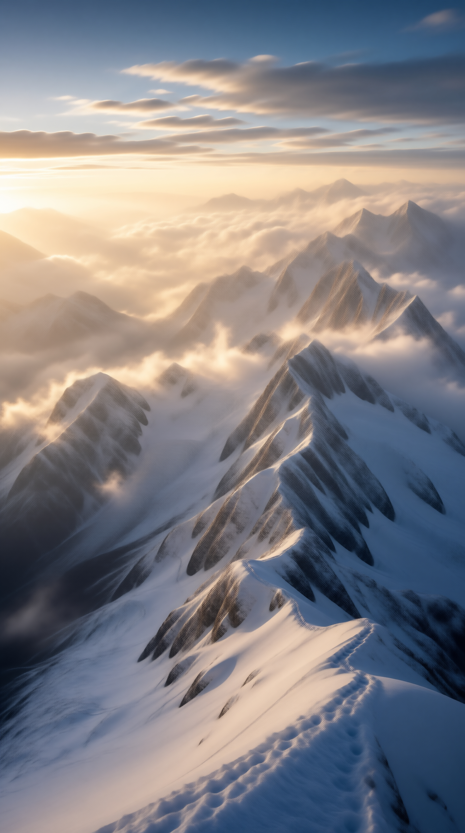 Snowy Mountain Peaks at Sunrise