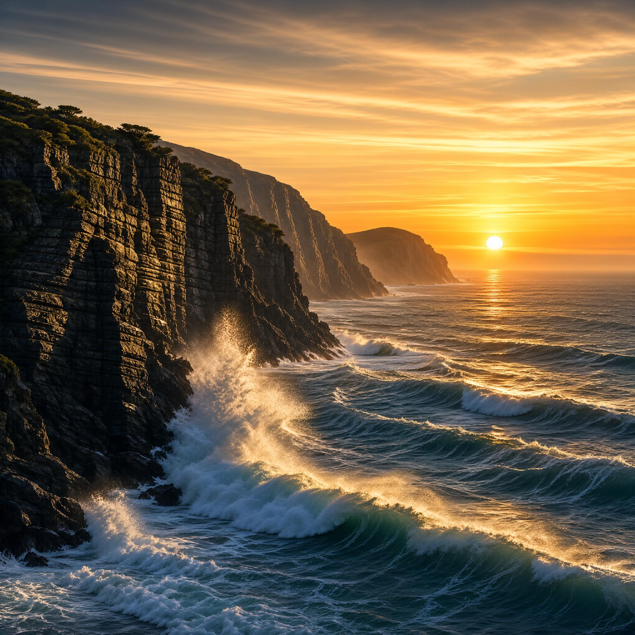 Golden Sunset Over Coastal Cliffs