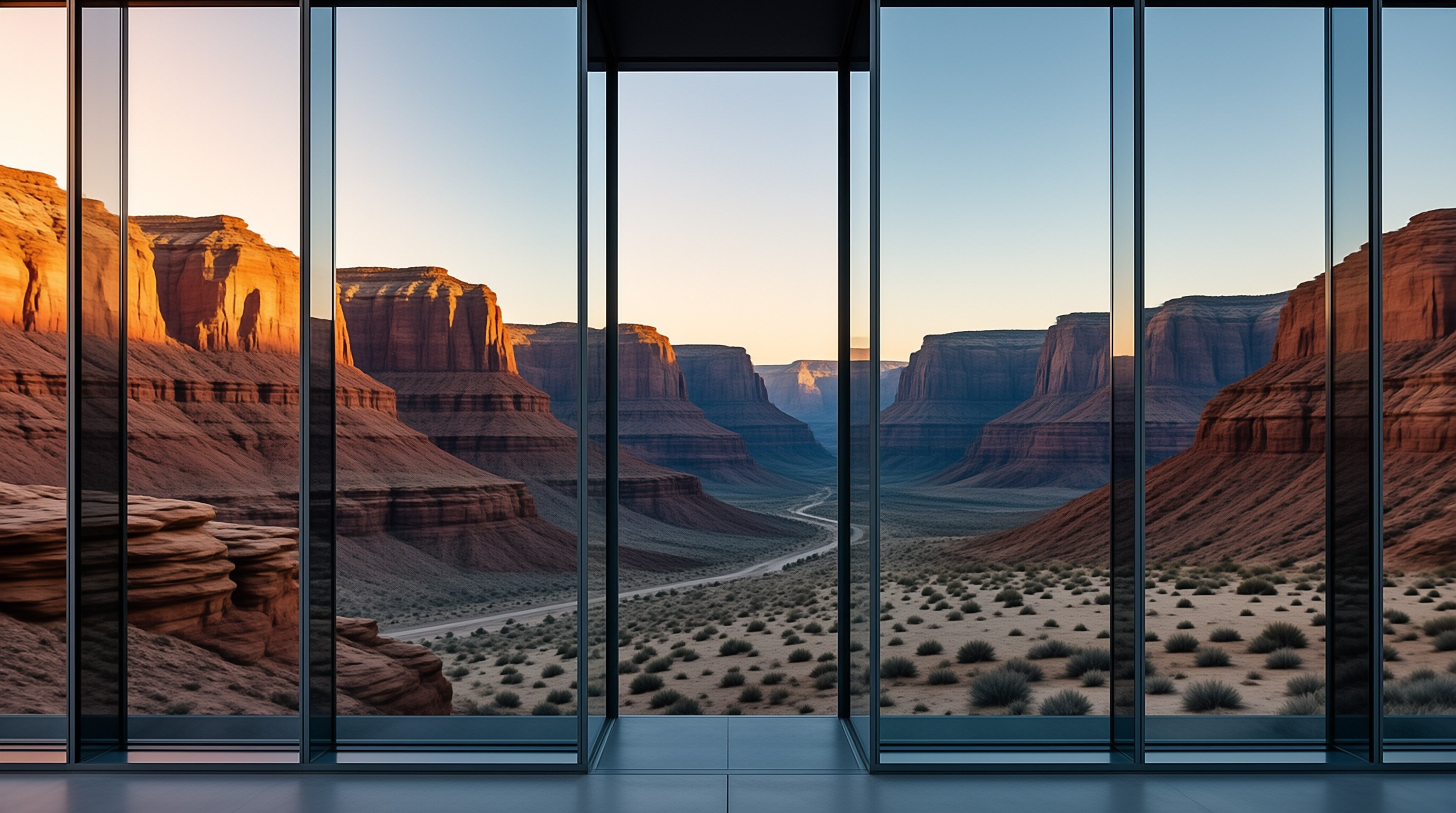 Glass Pavilion over Desert Canyon