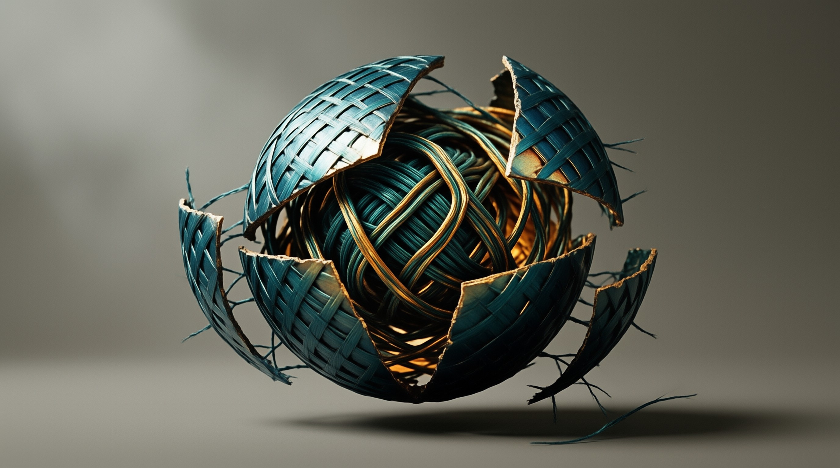 Woven Rattan Sphere — Fractured Shell Study