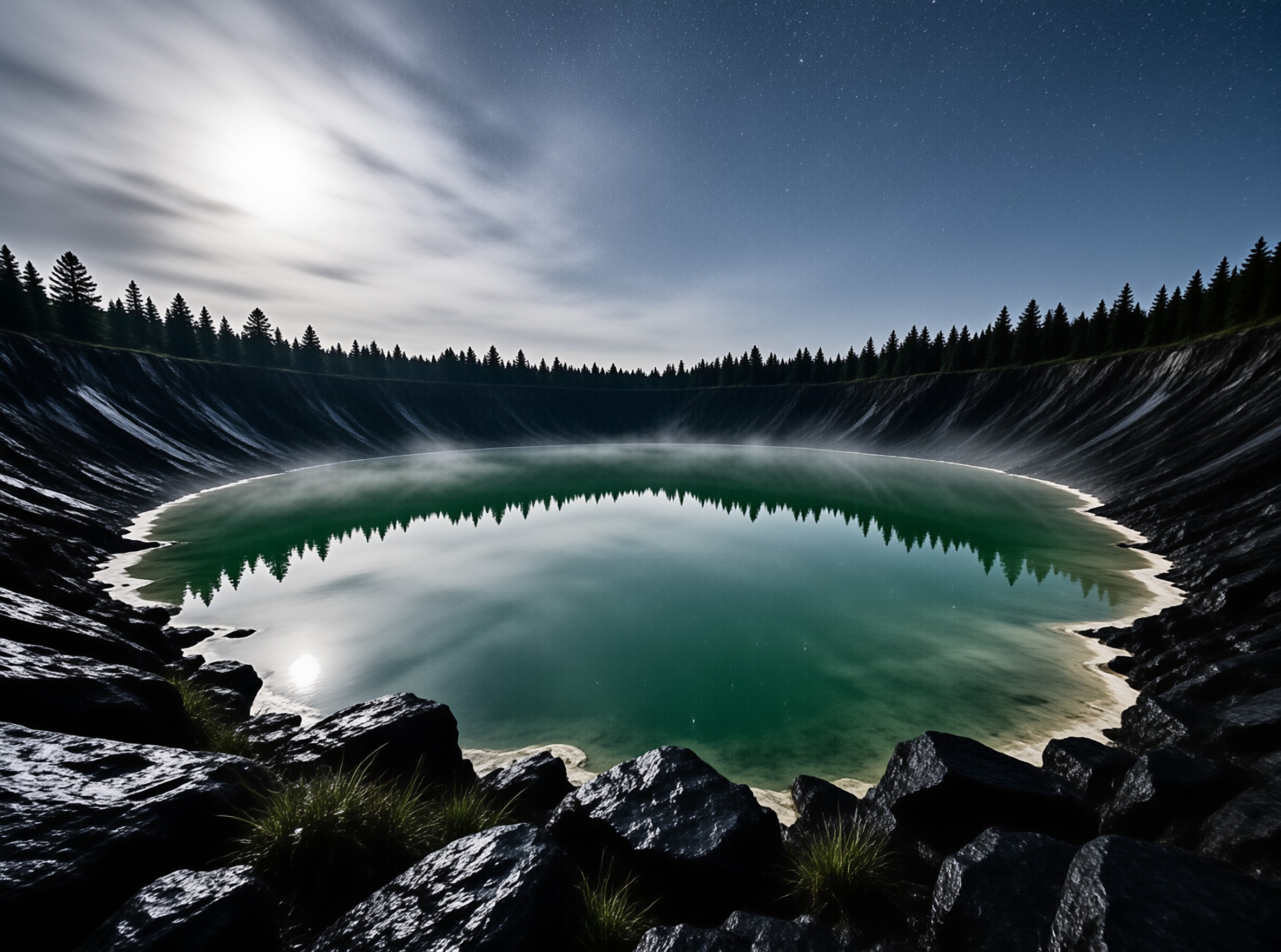 Crater Lake at Moonlit Dusk