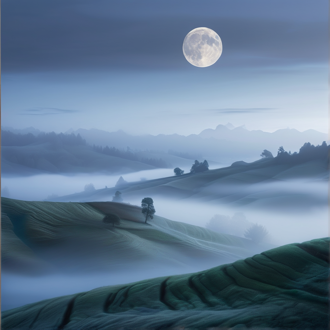 Misty Moonlit Hills