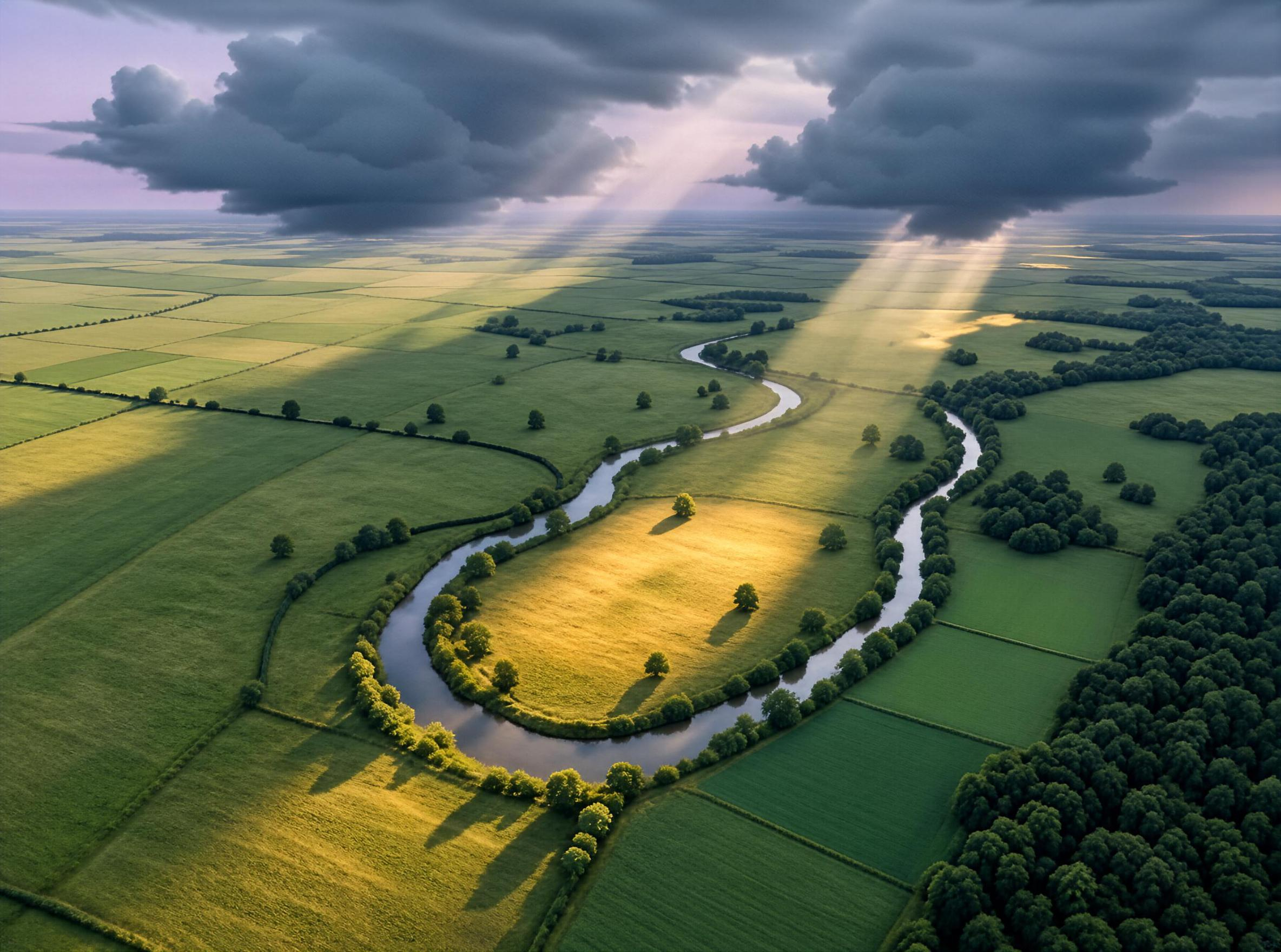Aerial View of River and Fields