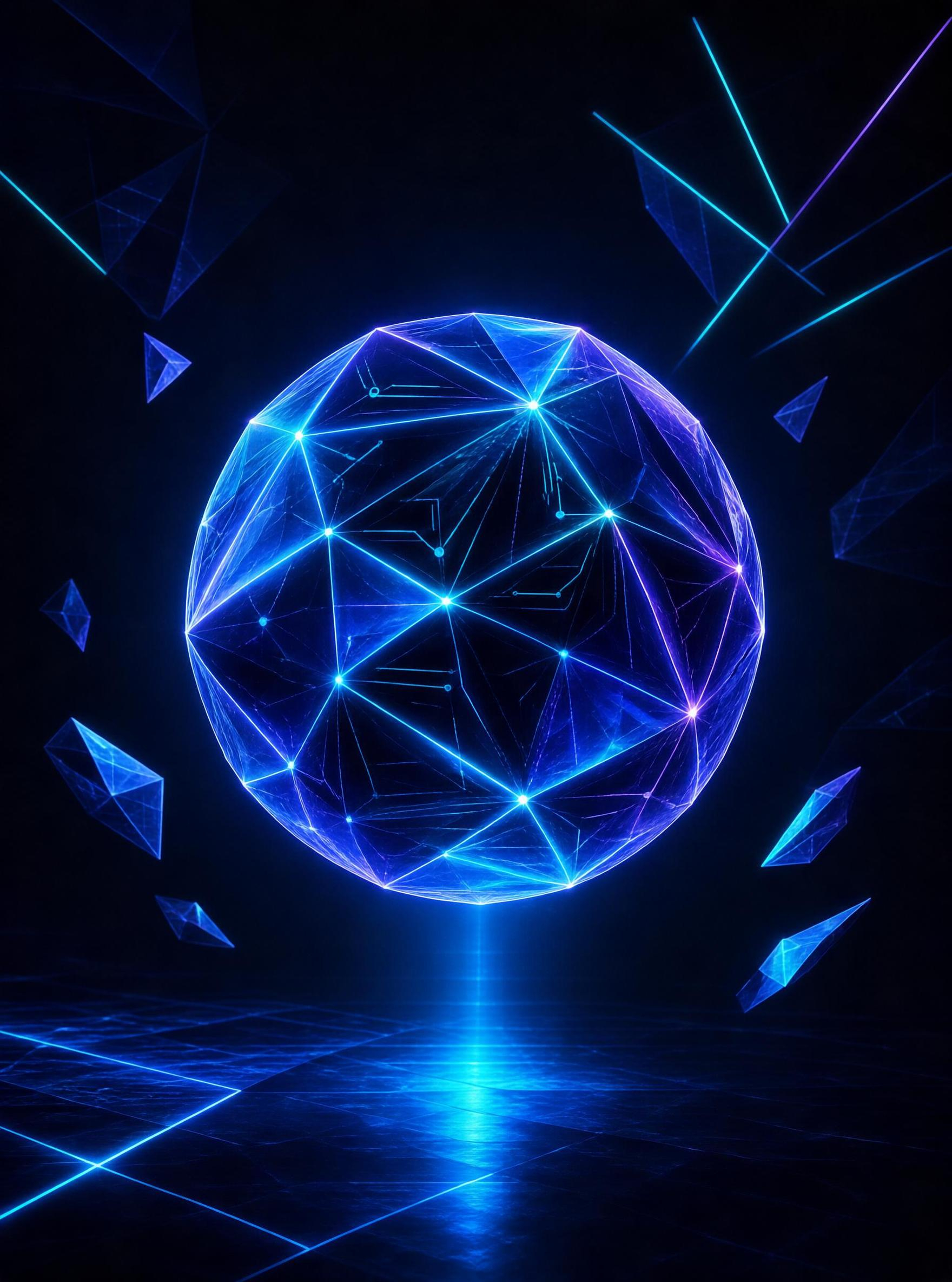 Neon Blue Geometric Sphere