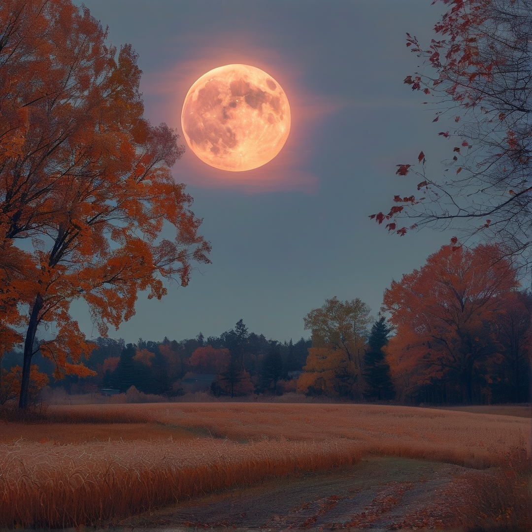 Giant Moon Over Autumn Fields
