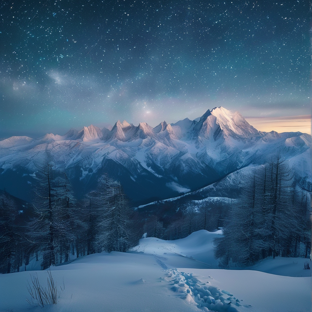 Starry Night over Snowy Peaks