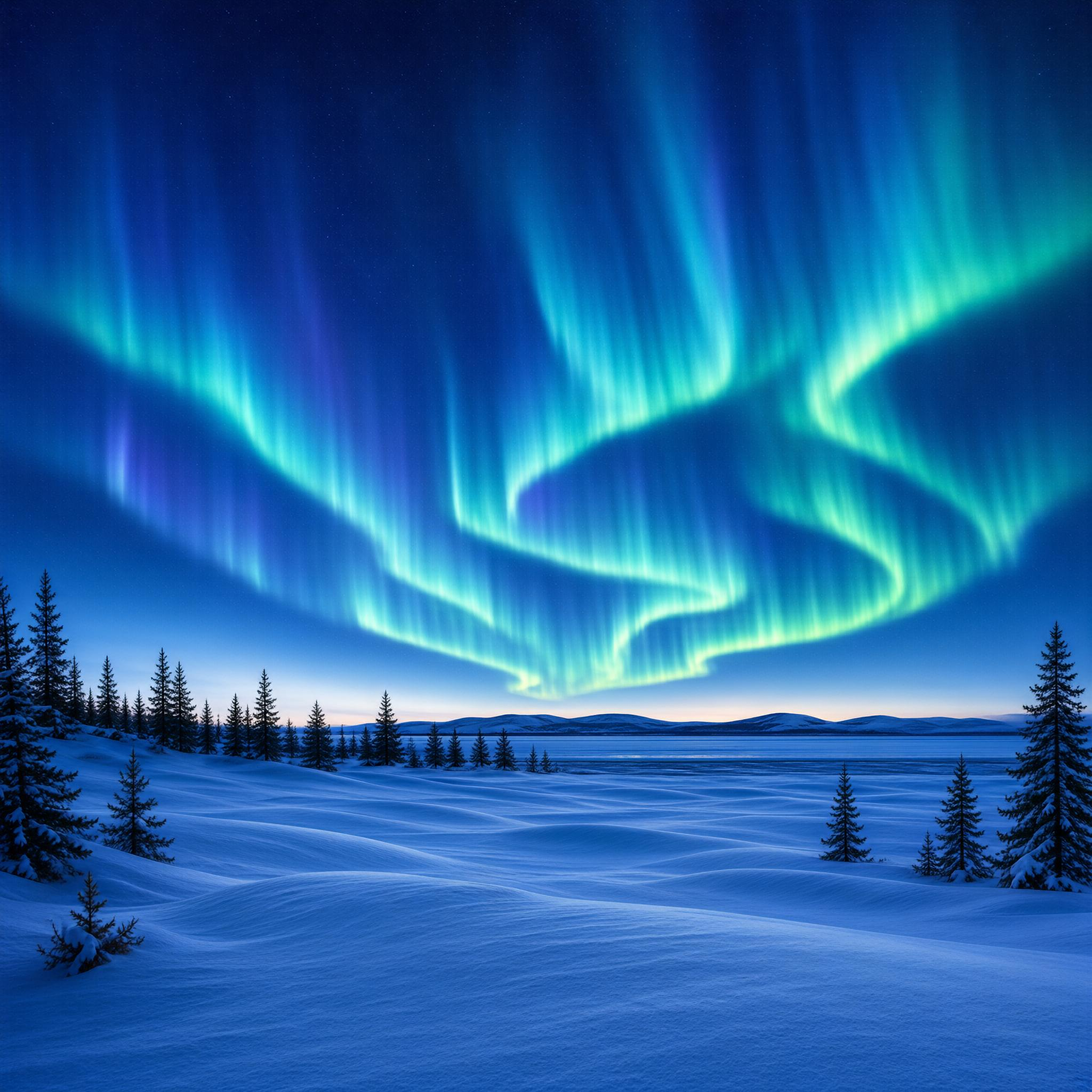 Aurora Borealis Over Snowy Landscape